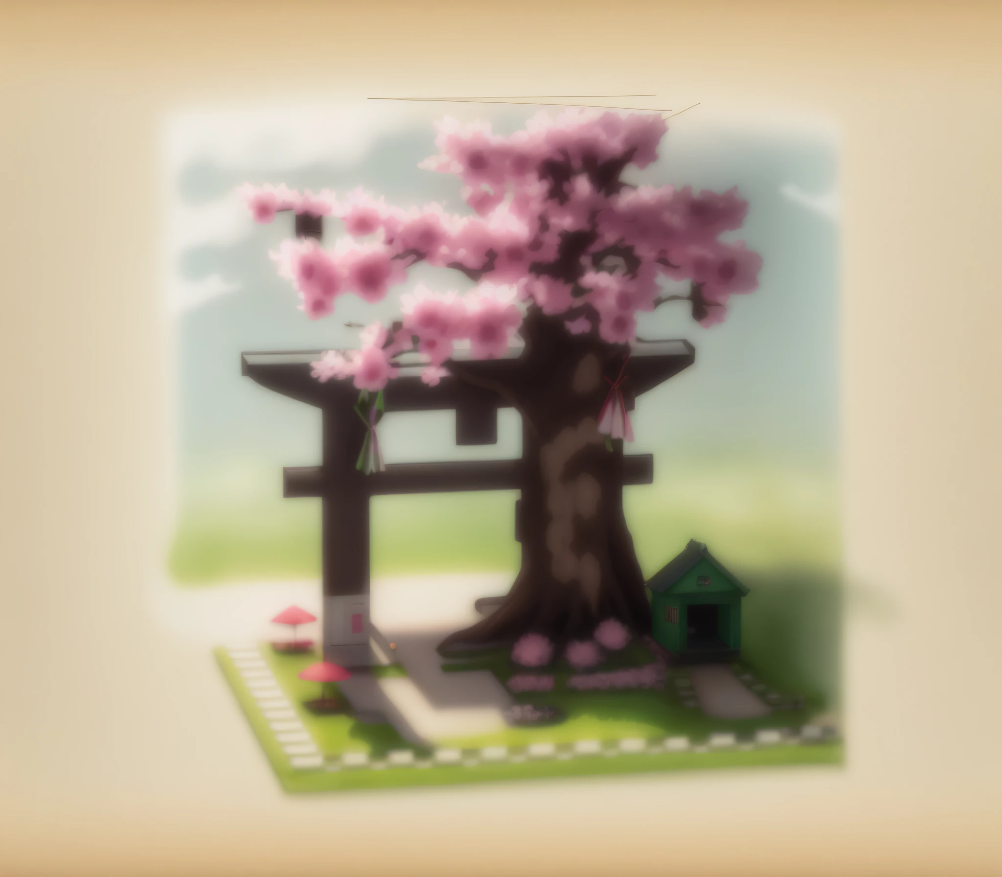 A cherry blossom tree, green meadow, vector illustration, bright colors,