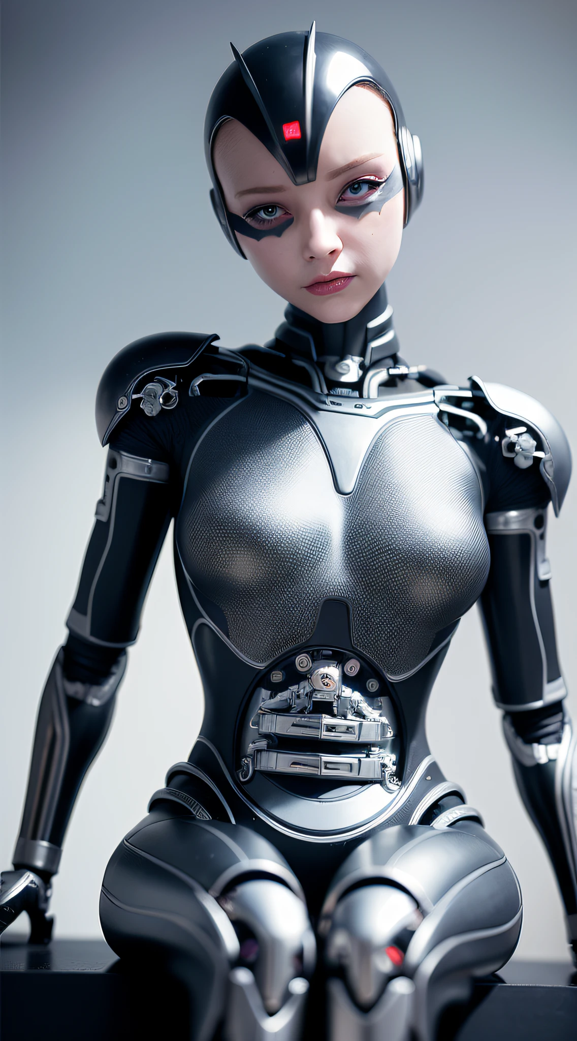 female robot face, ceramic silhouette, robot, robot parts, cable, microchip, lace, silver armor, full body, facial muscles, beautiful, sitting, studio soft light, edge light, vibrant details, very sophisticated, elegant, cyberpunk, surrealism, anatomy, beautiful background, 3d rendering, octane rendering, hr giger style, 8k, best quality, illustration, very detailed, cg, uniform, wallpaper, fidelity, amazing, fine detail, masterpiece, Best quality, official art, absurd, 150 mm