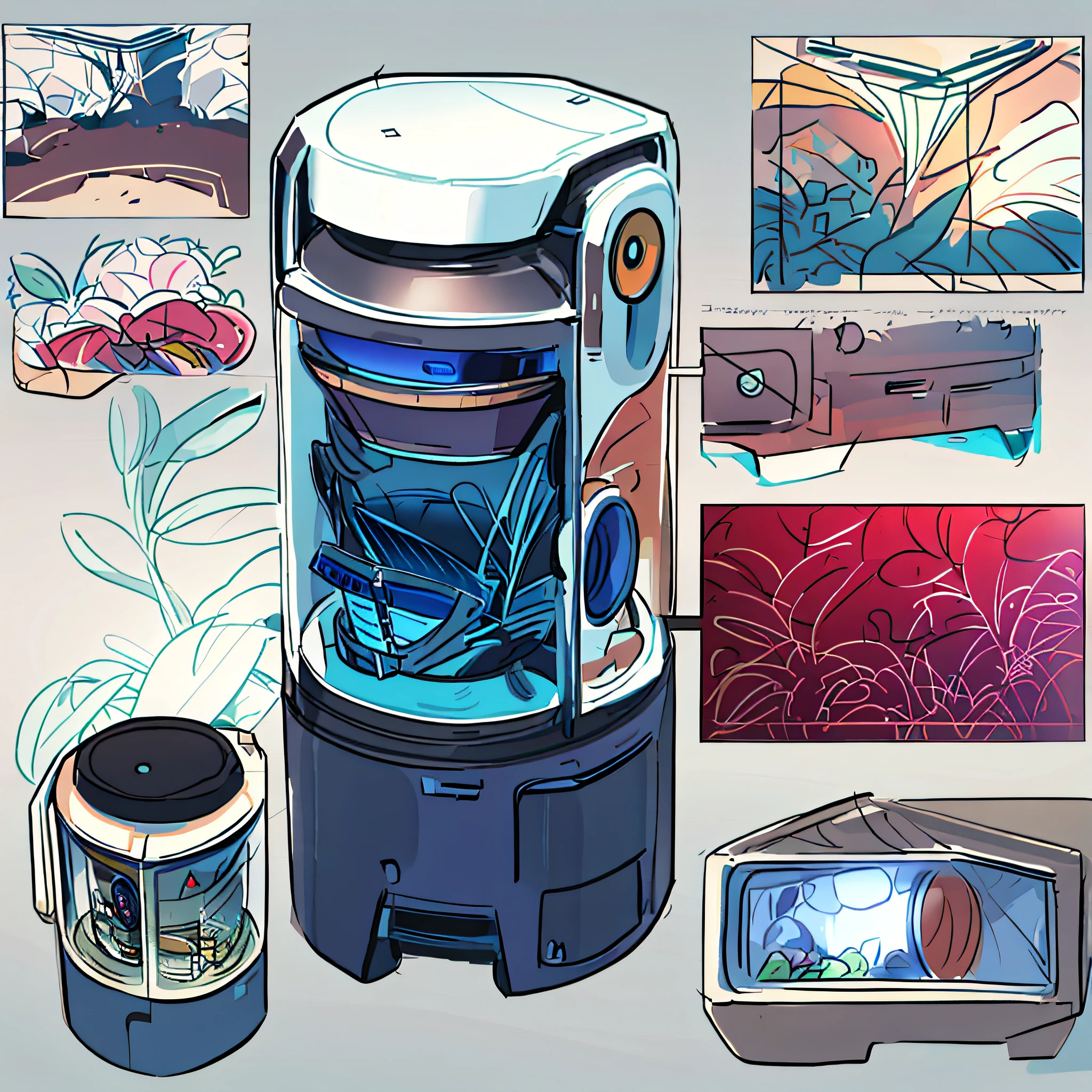 sketches of a blender with a blender and a blender in it, object concept art, concept art | dyson, concept illustration, line work concept art, prop design, concept art, concept art, concept sheet, concept art for a video game, 3d modeling concept sheet, concept sketches, detailed concept art, concept art-h 640, game concept art