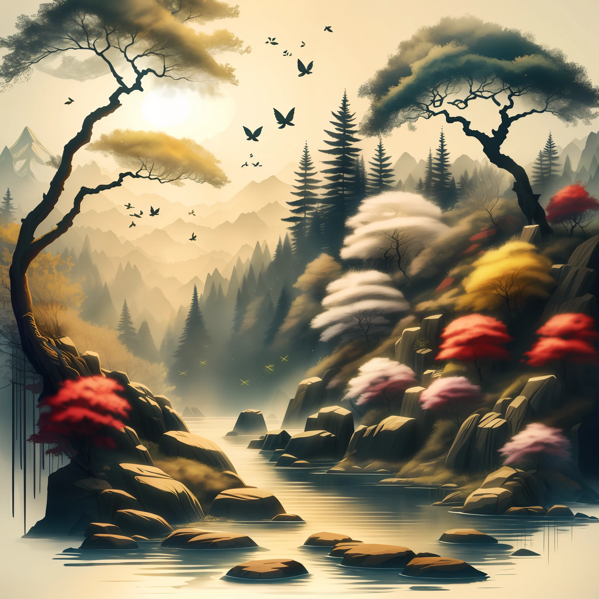 Masterpiece, best quality, (very detailed CG unified 8k wallpaper), (best quality), (best illustration), (best shadow), glowing elf with a glowing deer, drinking water in the pool, natural elements in forest theme. Mysterious forest, beautiful forest, nature, surrounded by flowers, delicate leaves and branches surrounded by fireflies (natural elements), (jungle theme), (leaves), (branches), (fireflies), (particle effects) and other 3D, Octane rendering, ray tracing, super detailed , deer --v6
