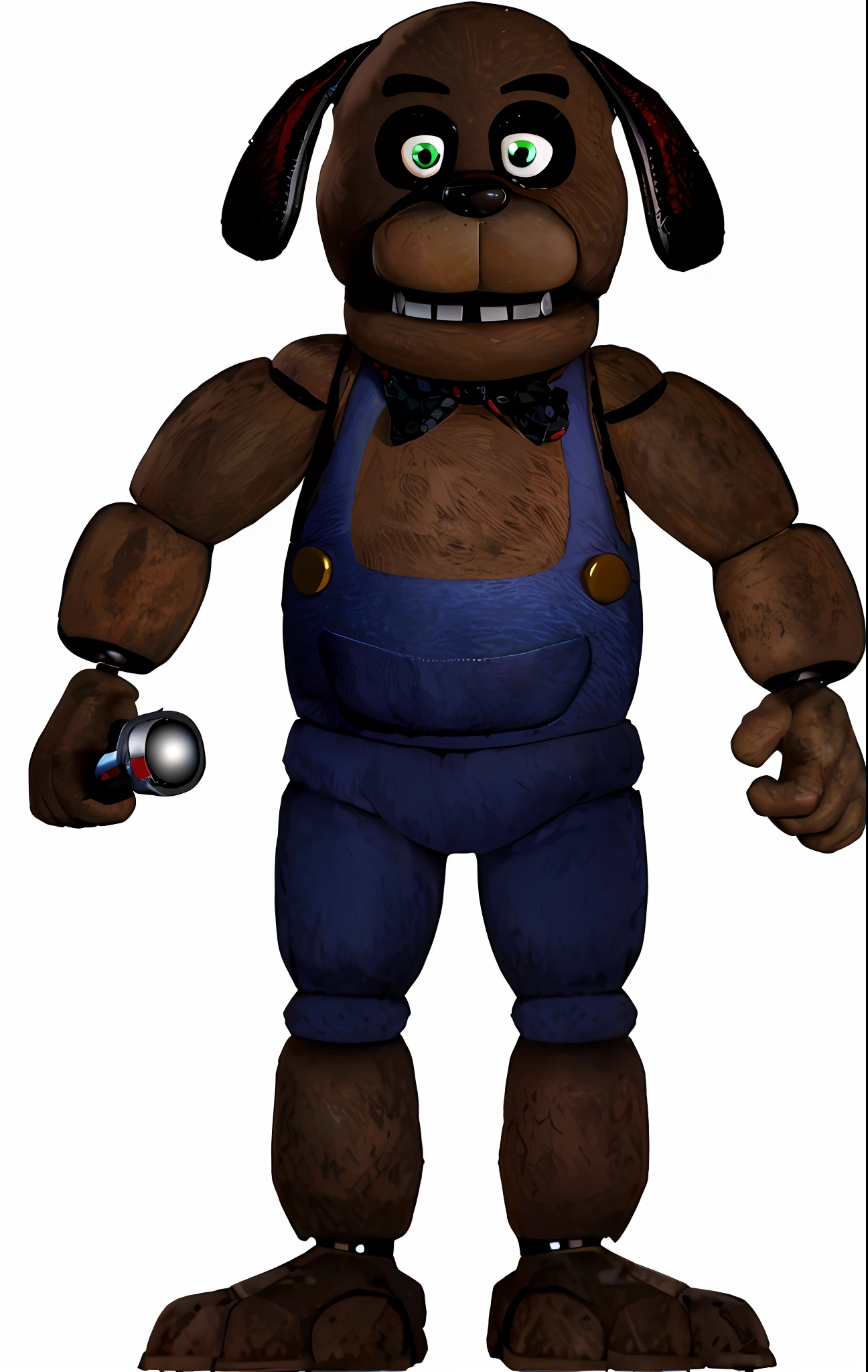 a close up of a cartoon character with a camera in his hand, inspired by Alfred Freddy Krupa, freddy fazbear, animatronic, portrait of freddy fazbear, fnaf, commission of freddy fazbear, official render, nightmare render, animatronics, sfm render, full body render, full body shot hyperdetailed