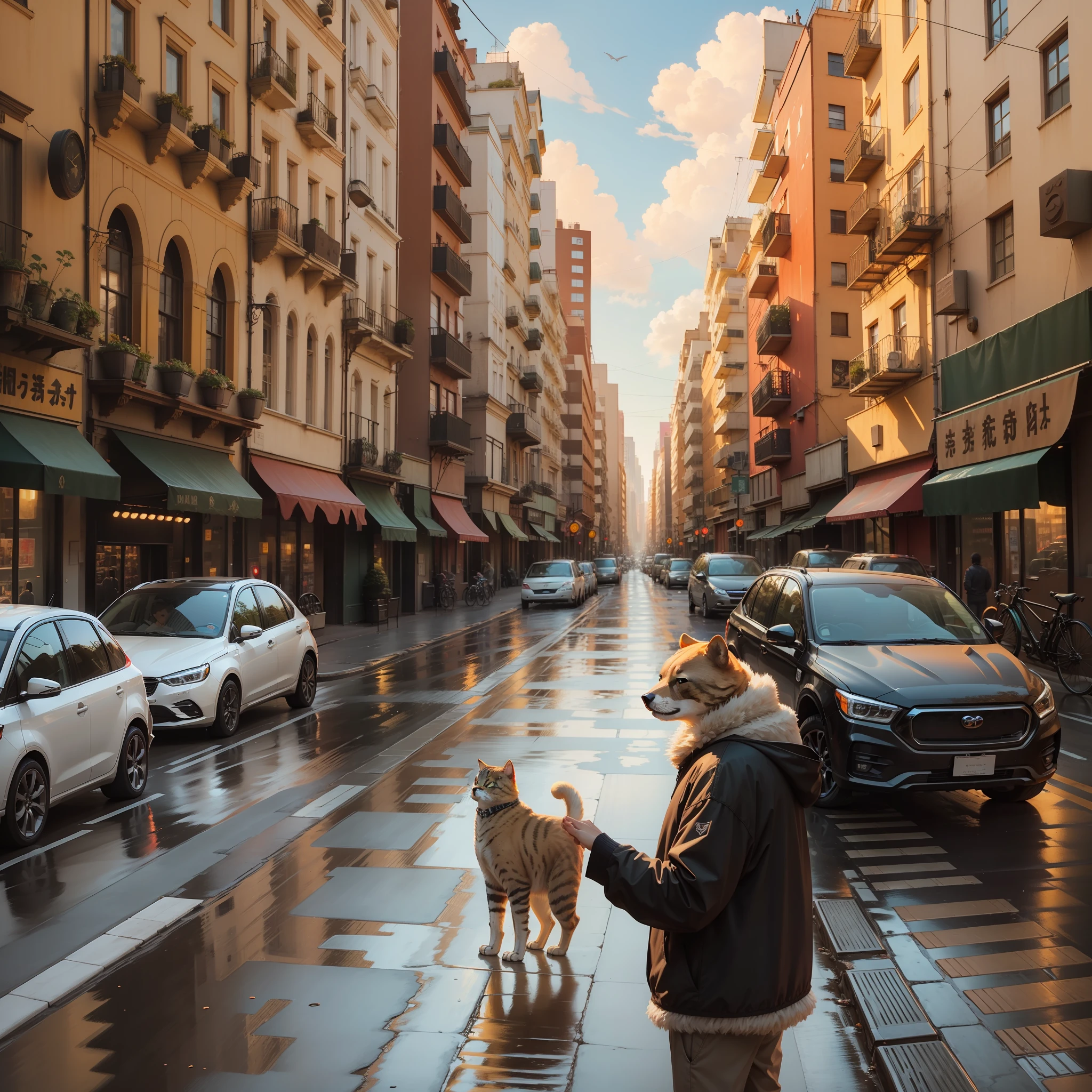 otherworld, animal, bipedal, city, morning, bipedal cat, bipedal bear, bipedal dog, life, world, road, --auto --s2