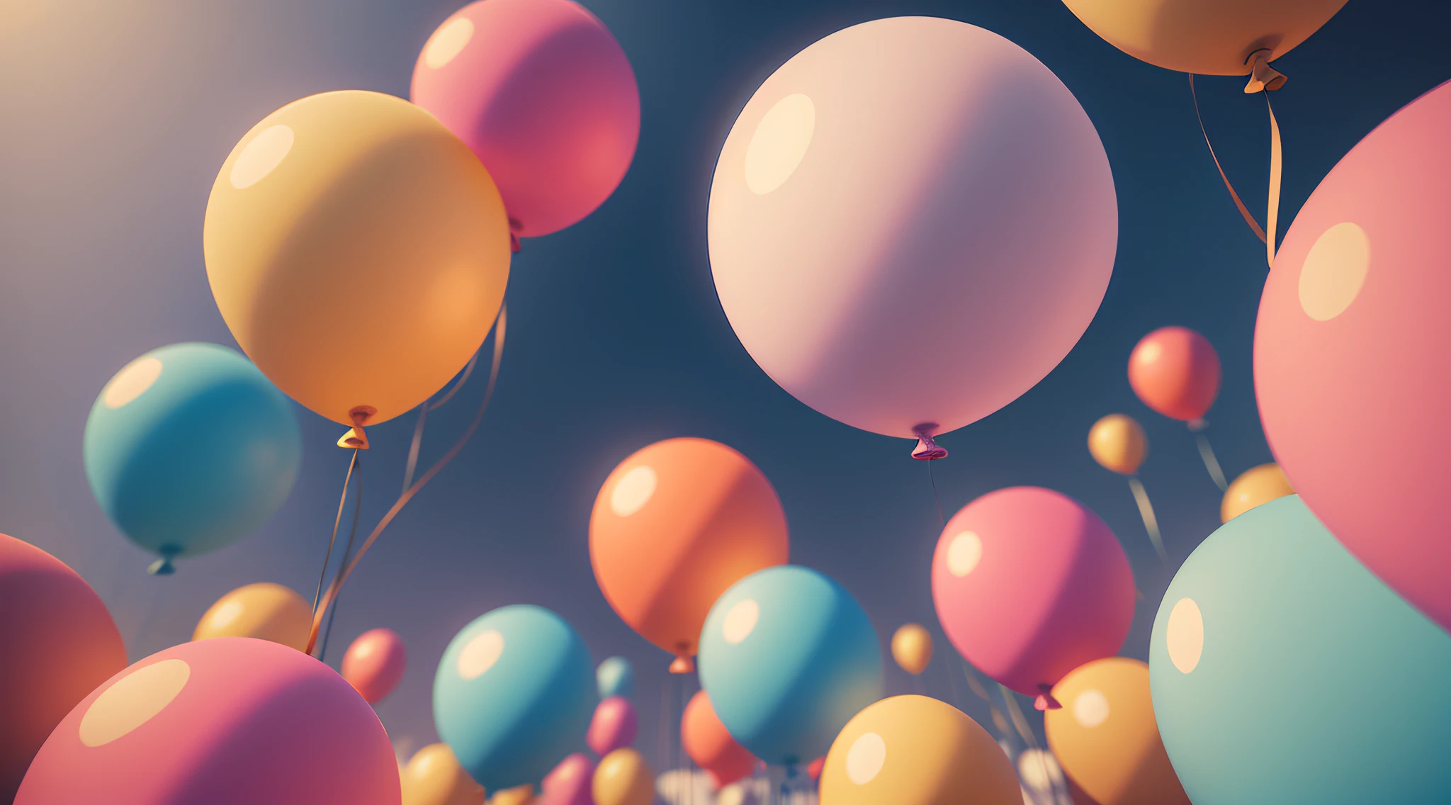 there are many balloons are flying around a plate, party balloons, round background, balloon, balloons, pastel color theme, baloons, empty background, minimal background, colorized background, 3 d illustration, 3d illustration, high quality illustration, simple background, birthday, hyper realistic background, pastel colourful 3 d, isolated background, high definition background, clean background