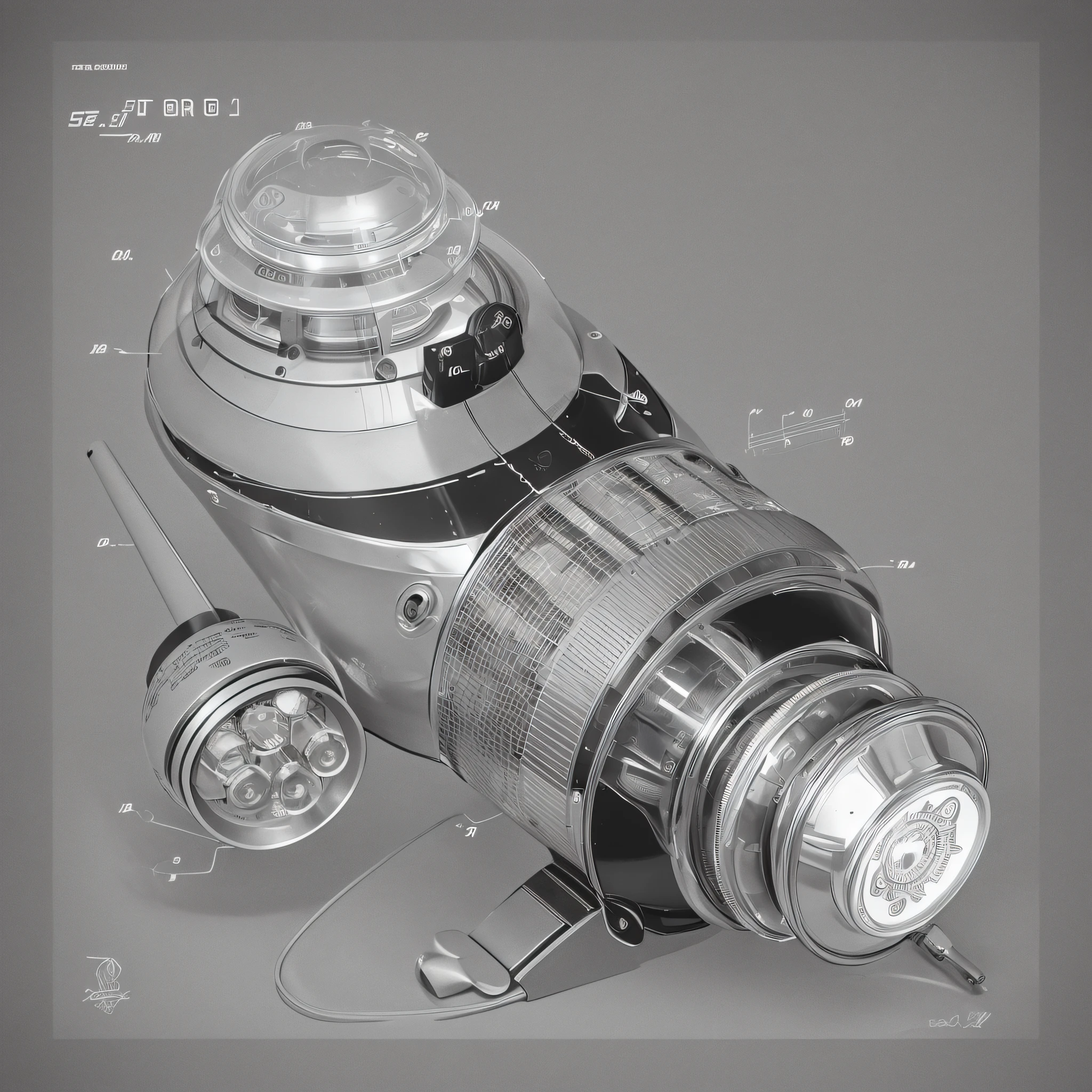 Retro ray gun toy in the style of a patent art image, LINE ART