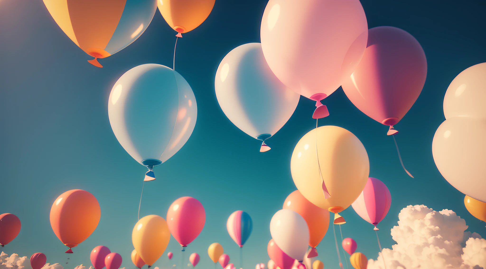 there are many balloons are flying around, party balloons, round background, balloon, balloons, pastel color theme, baloons, empty background, minimal background, colorized background, 3 d illustration, 3d illustration, high quality illustration, simple background, birthday, hyper realistic background, pastel colourful 3 d, isolated background, high definition background, clean background