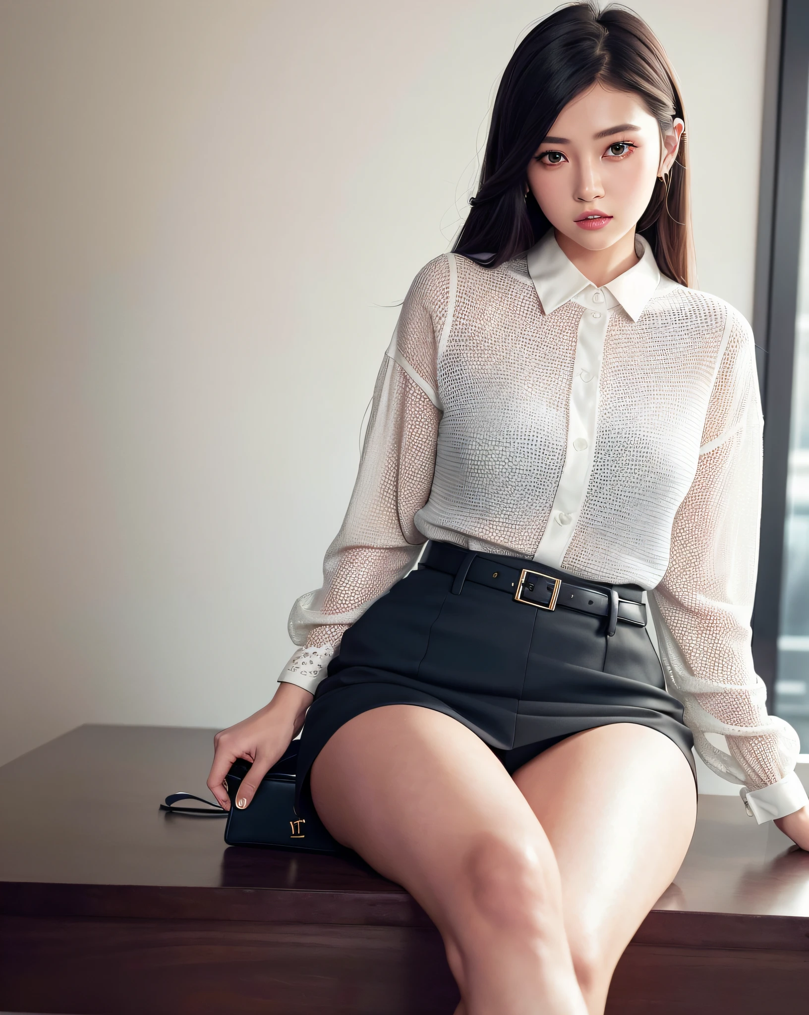 NSFW, (8k, best quality, master:1.2), (realistic, photo-realistic:1.37), super detailed, 1 girl, view, cute, beautiful detailed sky, detailed café, evening, sitting, dating, (nose red), sitting at the table, afternoon tea on the table, (smile: 1.15), (shut up) medium chest, beautiful delicate eyes, (collared shirt: 1.1), daytime, sun, professional wear, rain, white lace, (long hair: 1.4), silver NovaFrogStyle, uniform, white skin, movie lights, sunlight, street lights, (av actress: 4), full body shot, (coffee table: 1), (handbag: 1), ulzzang -6500-v1.1:0.3, karinak-4501-6300 :1.2