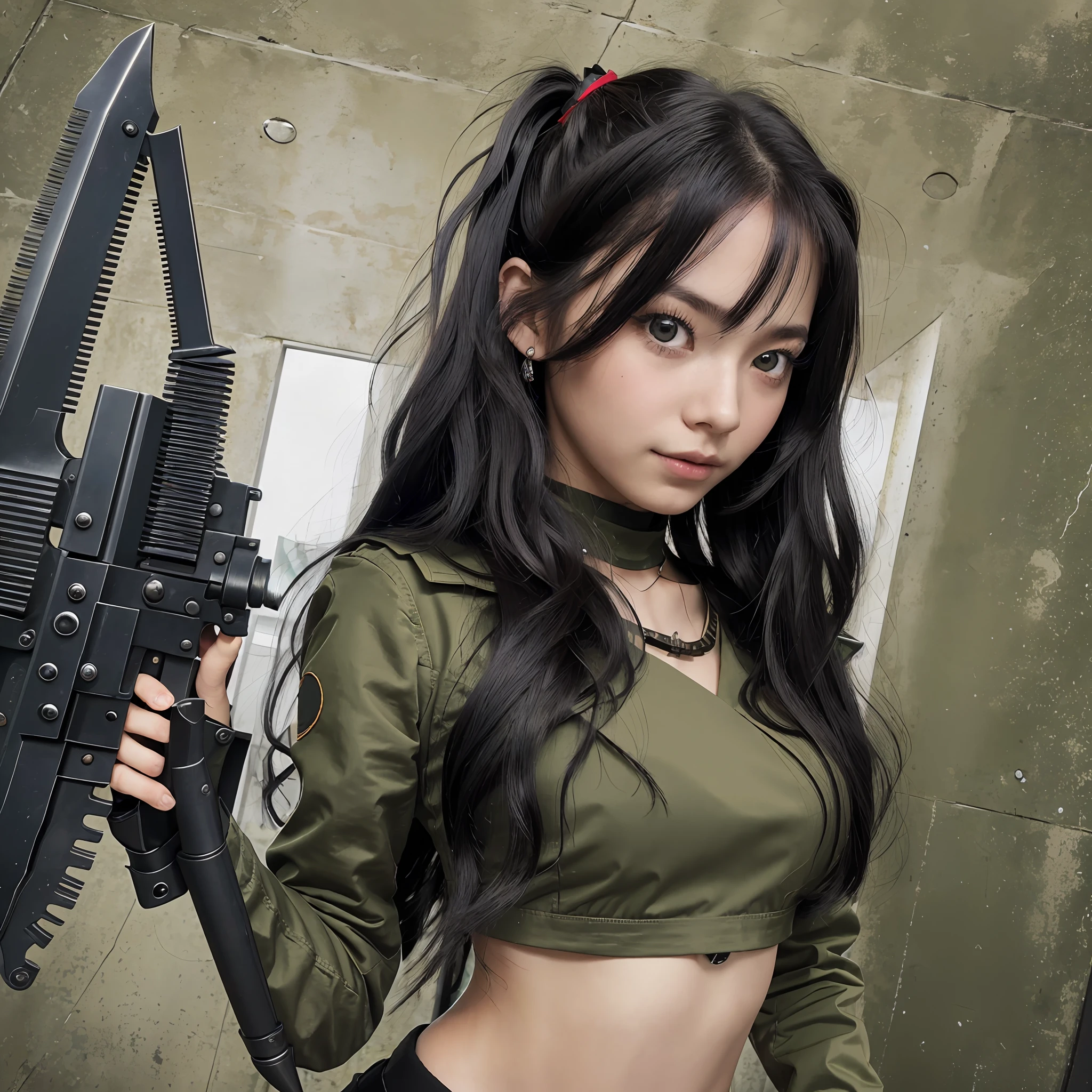 (Real), Full body , (1 girl) , (Solo) , (Frame head) , 18 years old, Standing , Medium hair , Black hair , Light smile , (Black and Red Military Gothic) , (Military Weapons) , (Military Weapons) , Daggers, Dual wielding , Natural makeup , Masterpiece, Beautiful face, Beautiful woman, Beautiful eyes, So cute, Princess Eyes, 8k , Stage , Bright, Human Hand, Elegant, Dynamic, Very Detailed, smooth and detailed hairstyle , --auto --s2