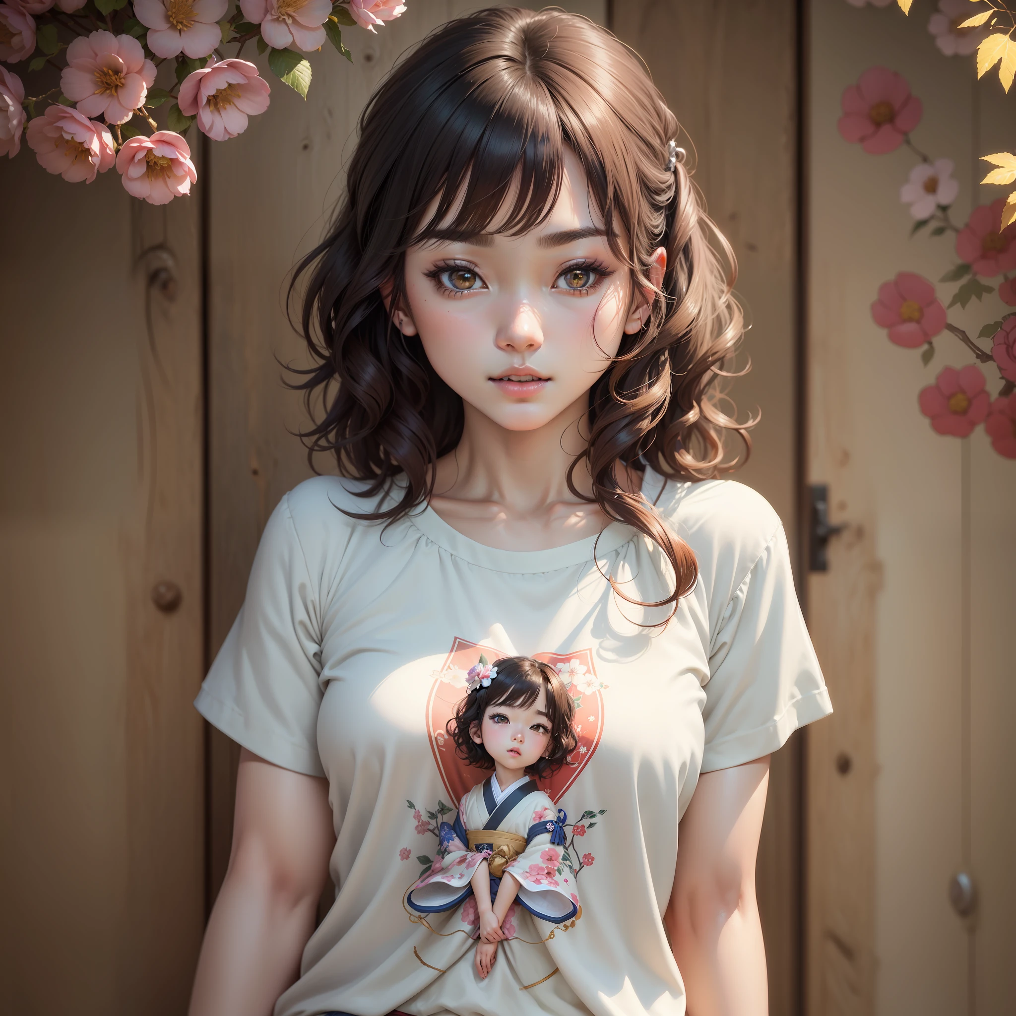 (Top Quality, 8k, 32k, Masterpiece, UHD: 1.3), (Charming Japan Female Pictures), One Girl, (Short Wavy Hair), Perfect Body, Ultra Detailed Face, Detailed Lips, Double Eyelids, T-Shirt, --auto --s2