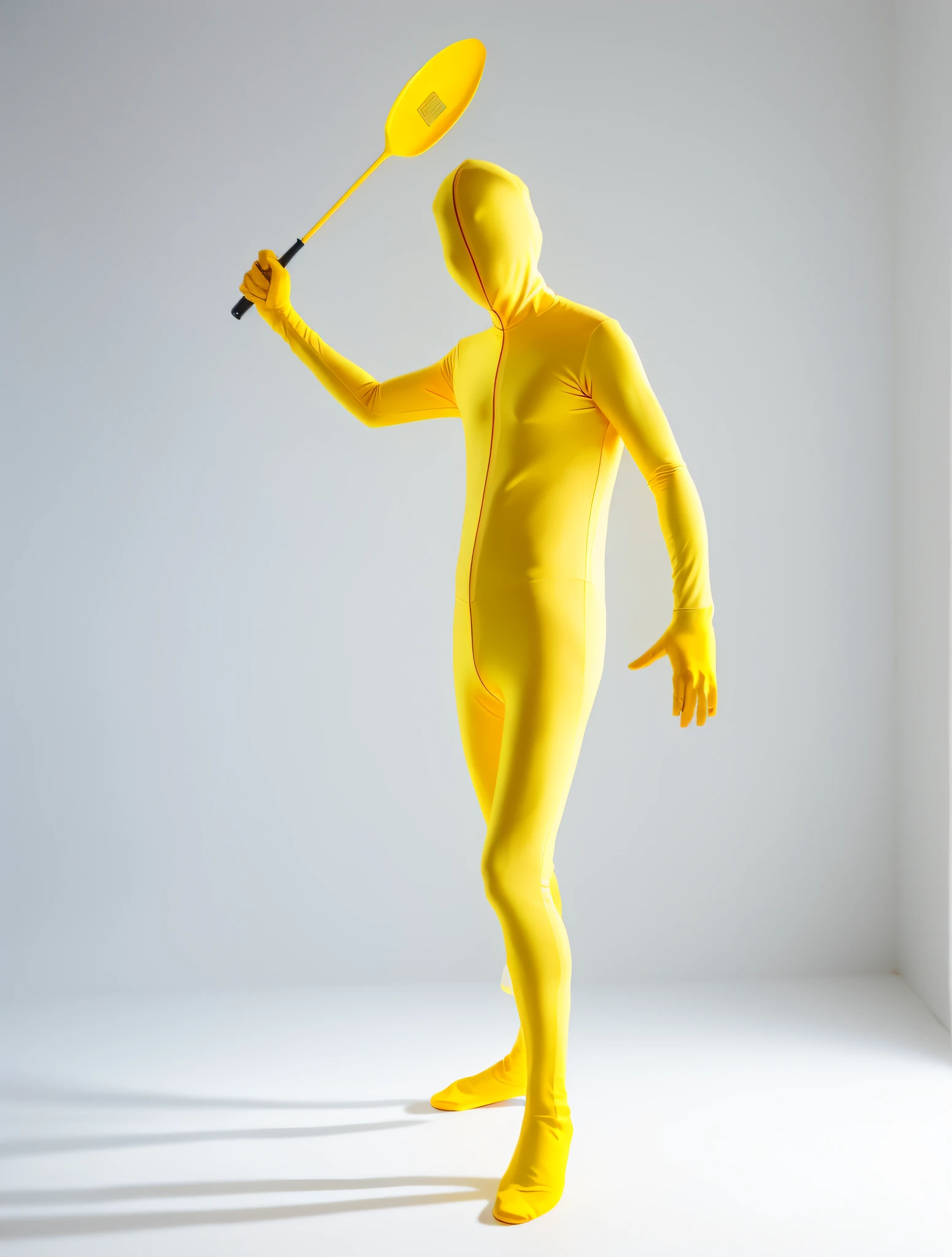 White background, yellow zentai suit, yellow full body tights