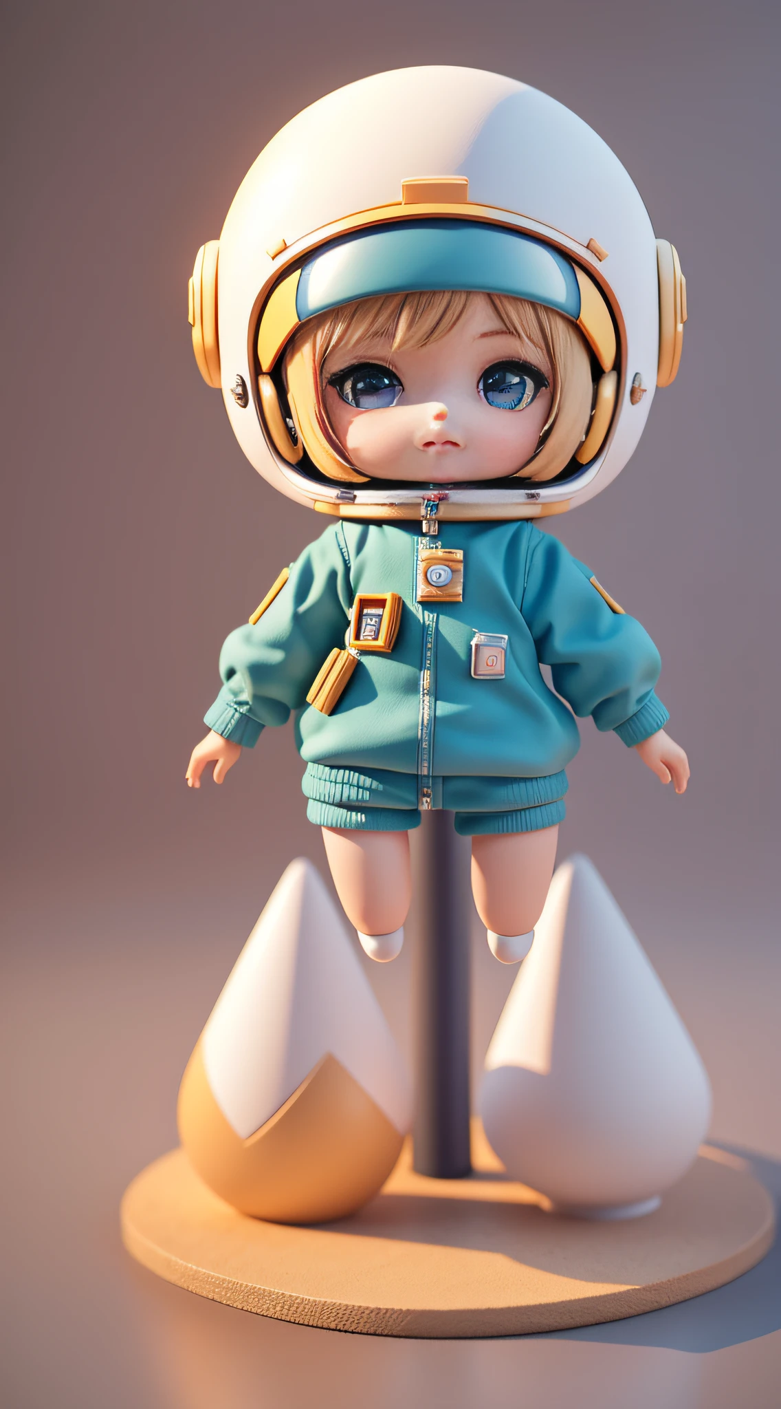 Toy with a little doll with a helmet, cute 3d render, cute detailed digital art, female explorer mini cute girl, cute digital painting, stylized 3d render, cute digital art, cute render 3d anime girl , the little astronaut looks up, cute! c4d, portrait anime space cadet girl, sitting on a white pedestal