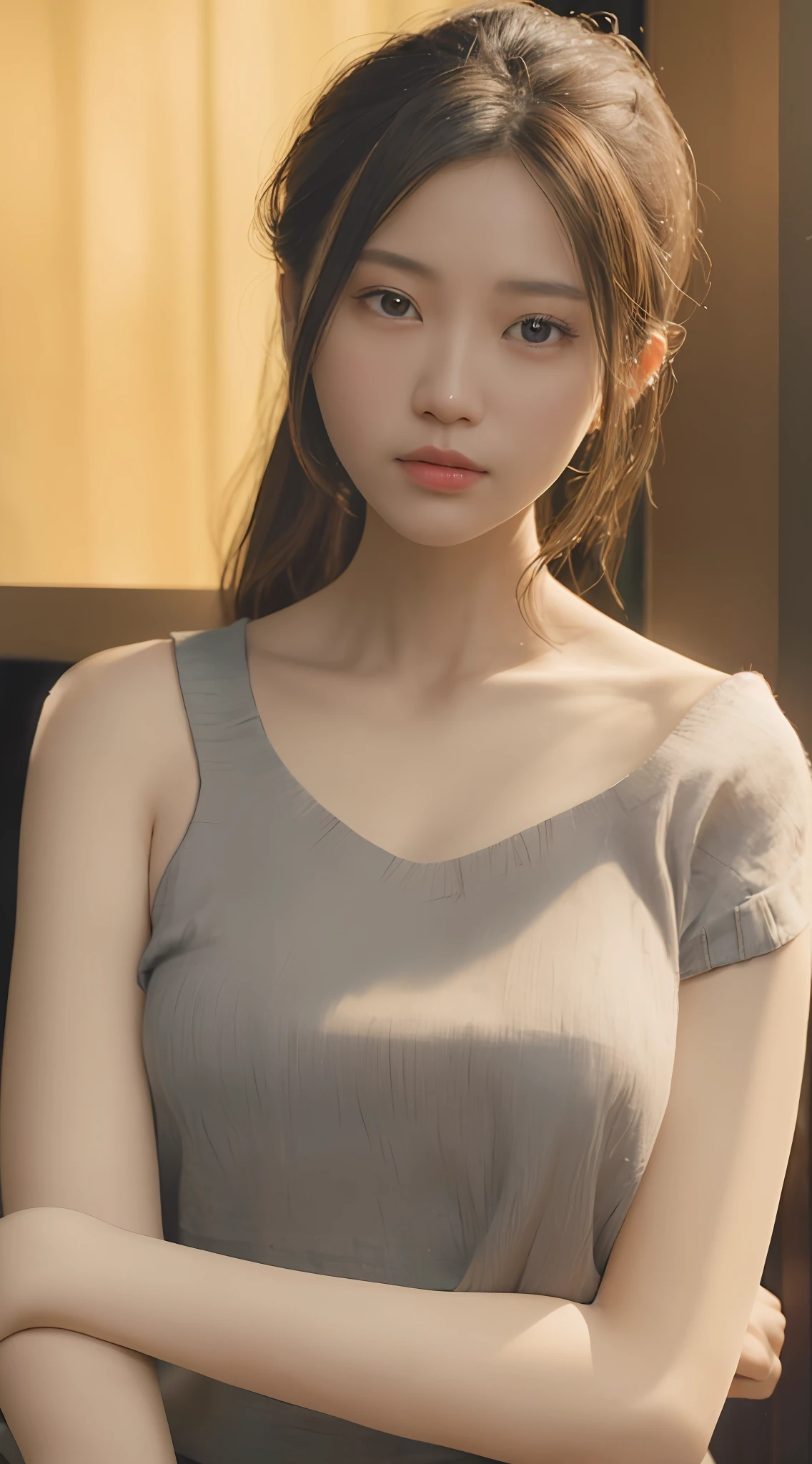 arafed asian woman in a gray top posing for a picture, by Zhang Han, realistic. cheng yi, soft portrait shot 8 k, beautiful asian girl, gorgeous chinese model, by Zhou Wenjing, by Zeng Jing, guweiz, by Xia Yong, by Fan Qi, by Li Song, beautiful soft lighting, by Ren Xiong
