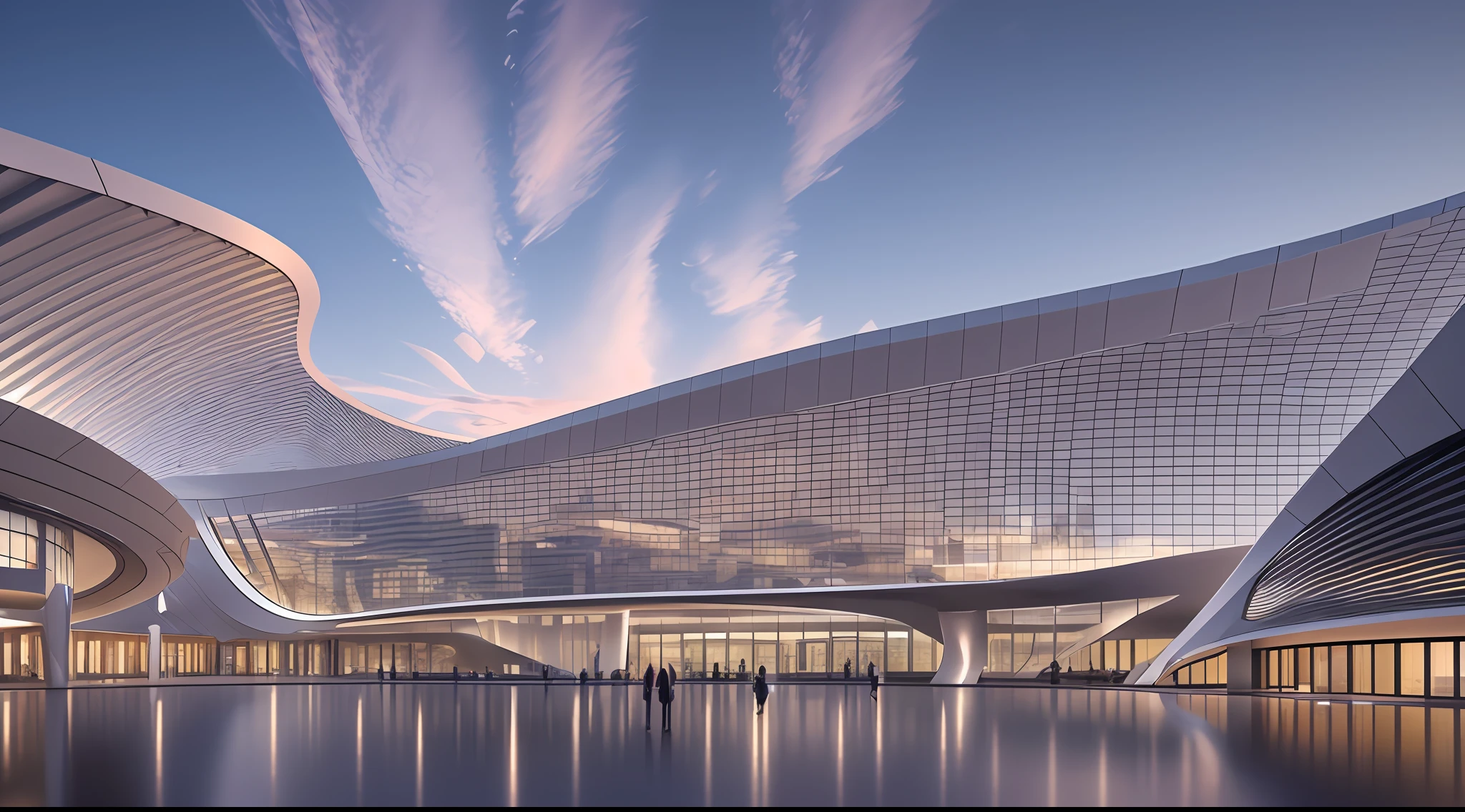 futuristic architecture visualization, giant museum, Avant-garde design, futuristic design, evening, Twinmotion Rendered, ray tracing rendered, concise, highly detailed, 8K, HDR, highest quality, sharp focus, photorealism --auto --s2