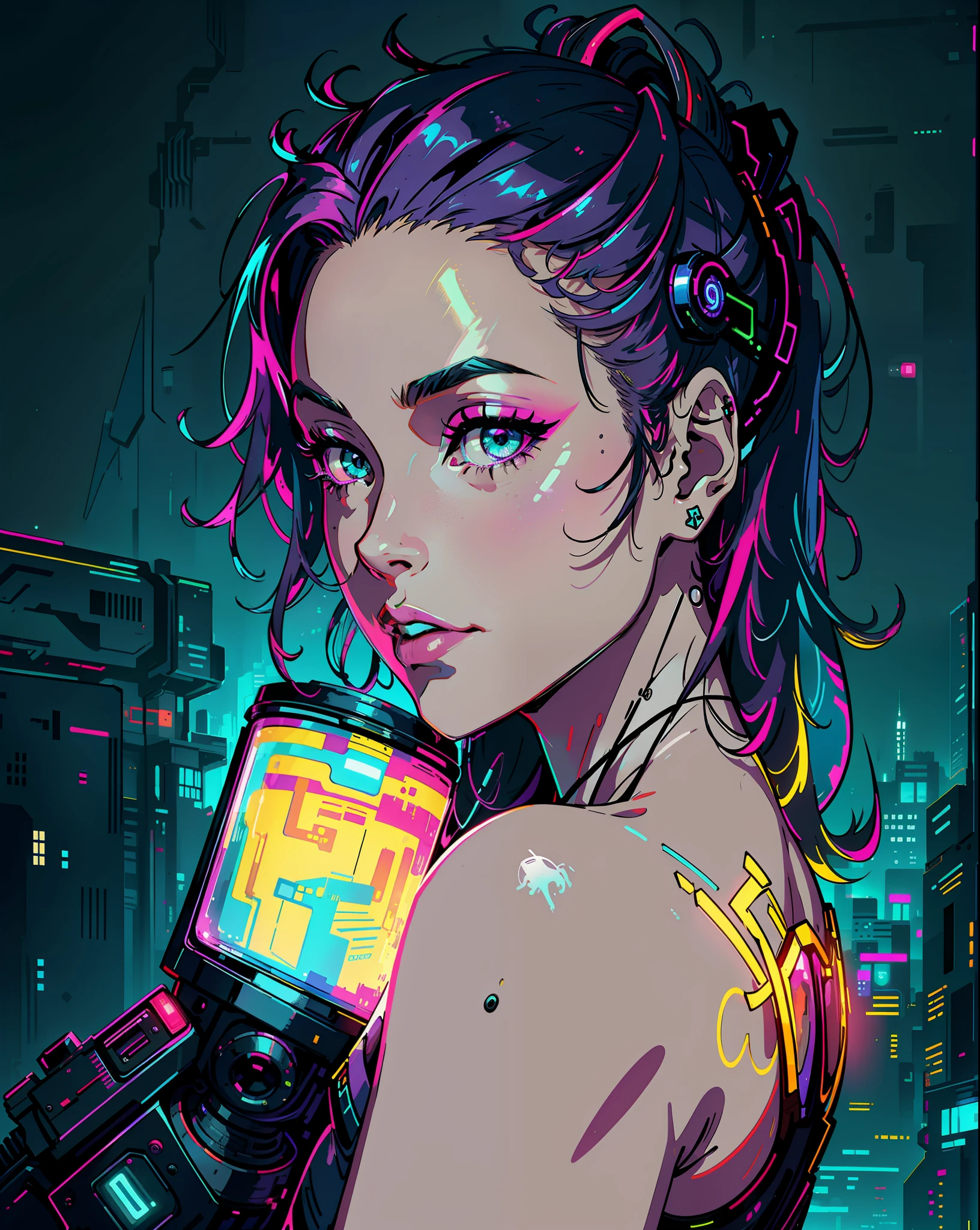 Solo, colorful, cyberpunk, neon, beautiful lights, purple reflection,