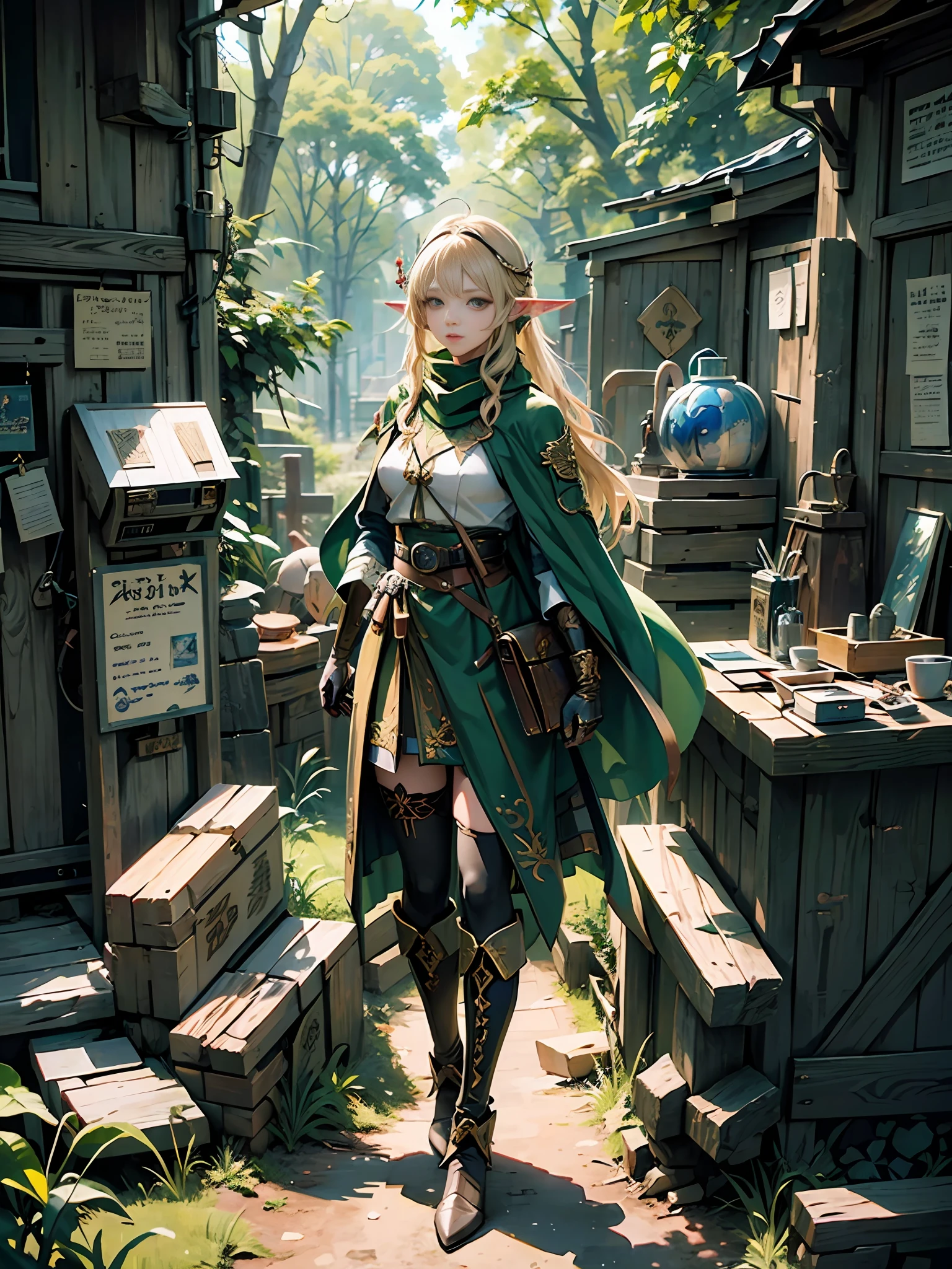 Genshin influence, popular pixiv fan box, acrylic palette knife, 4k, bright colors, devinart, trends on artstation, elf prince, forest system, medieval retro costume intertwined with green and brown, hunter costume, belt, dark scarf, handsome, with transparent elf wings, full body photo anime style, two-dimensional wind, god style, sacred, soft light, elf, elf, fairy style, romance, children --auto --s2
