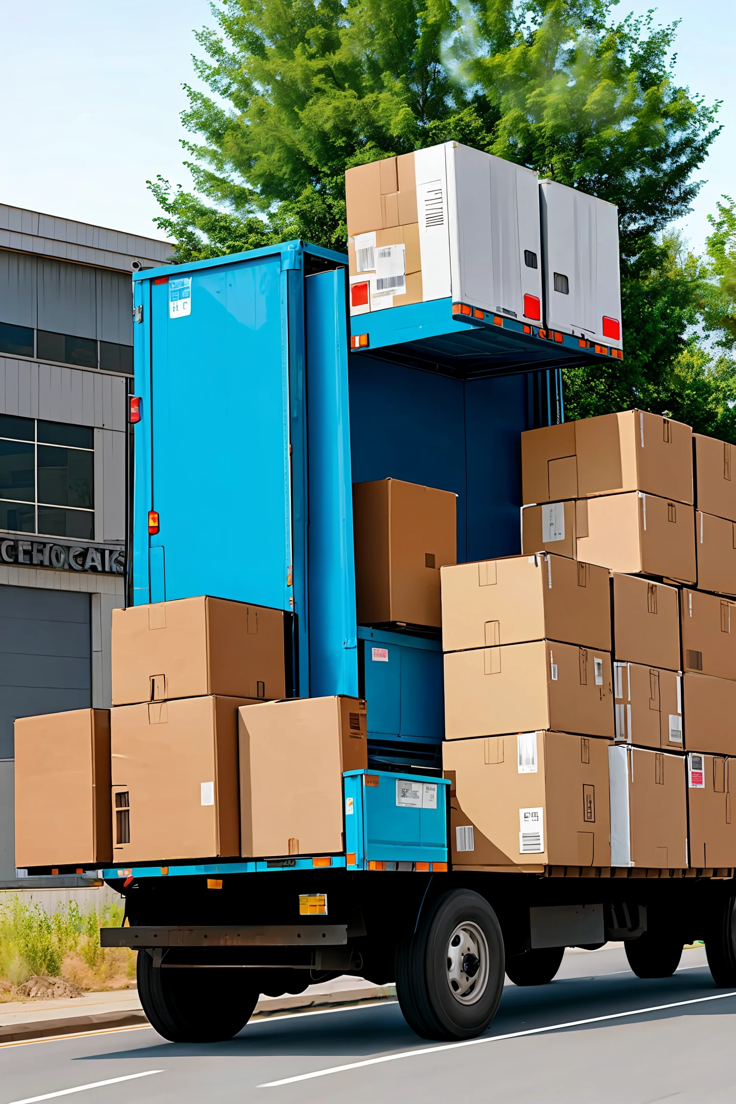 Truck with person carrying boxes