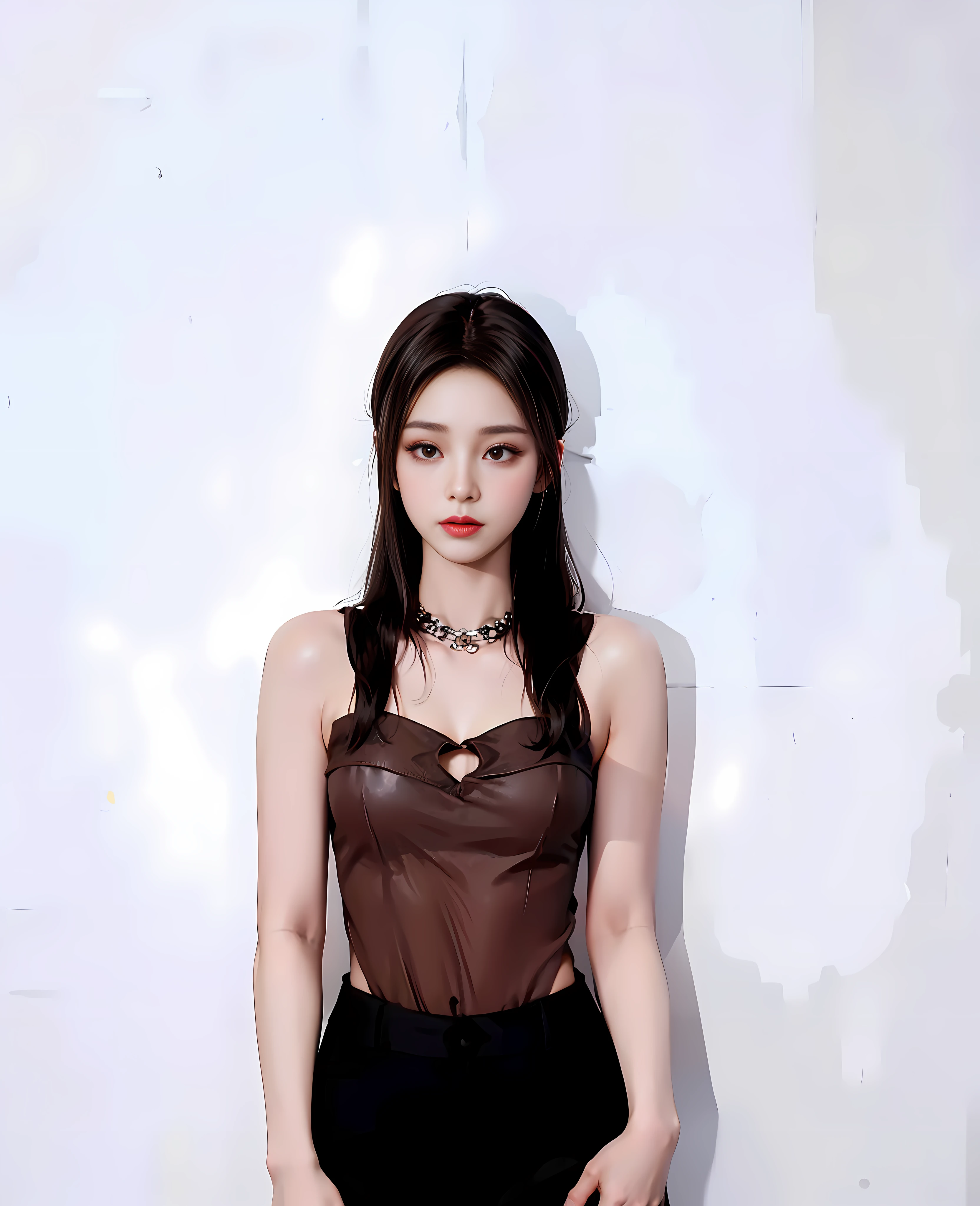 a close up of a woman in a brown top and black pants, gongbi, xision wu, sha xi, jaeyeon nam, heonhwa choe, xintong chen, full body xianxia, lu ji, wenfei ye, jinyoung shin, mingchen shen, jiyun chae, qiu fang, lee ji - eun