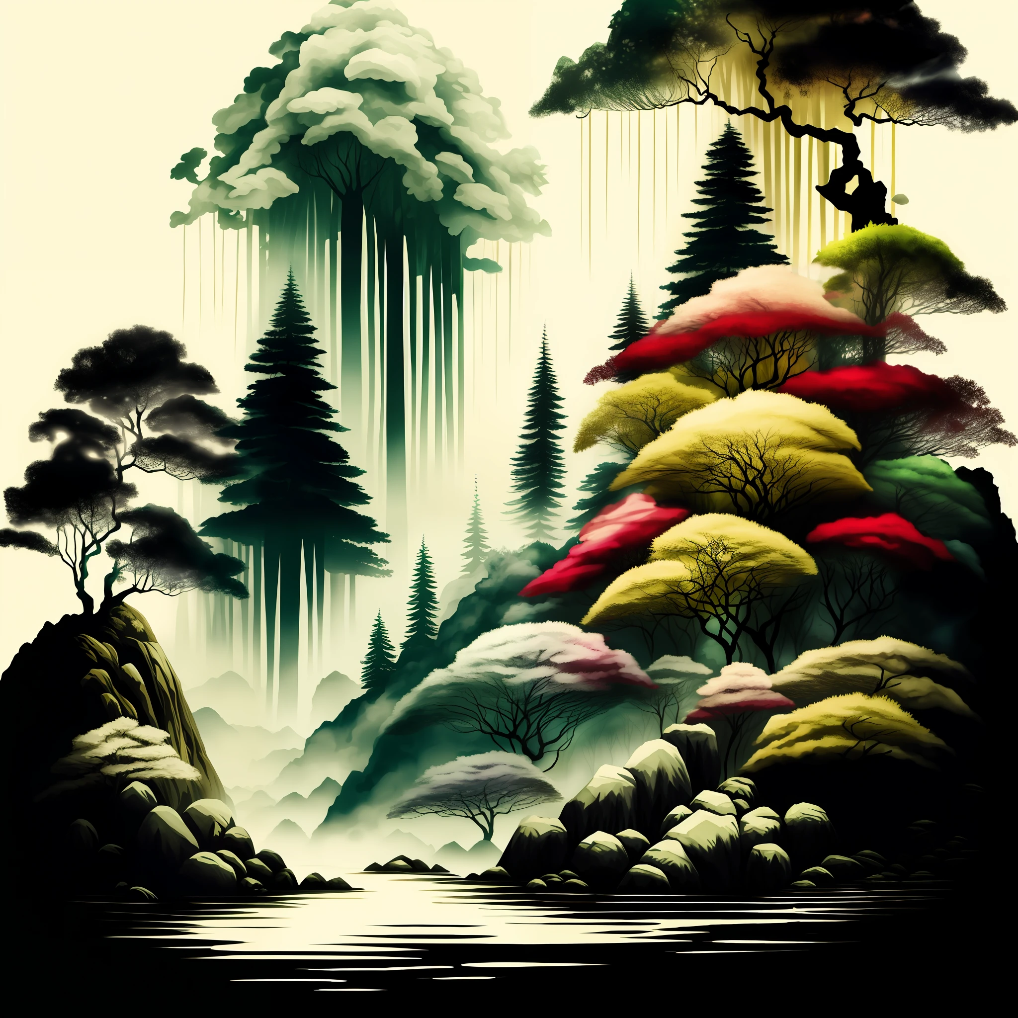 Mysterious forest, beautiful forest, nature, night sky (natural elements), (jungle theme), (particle effects)
