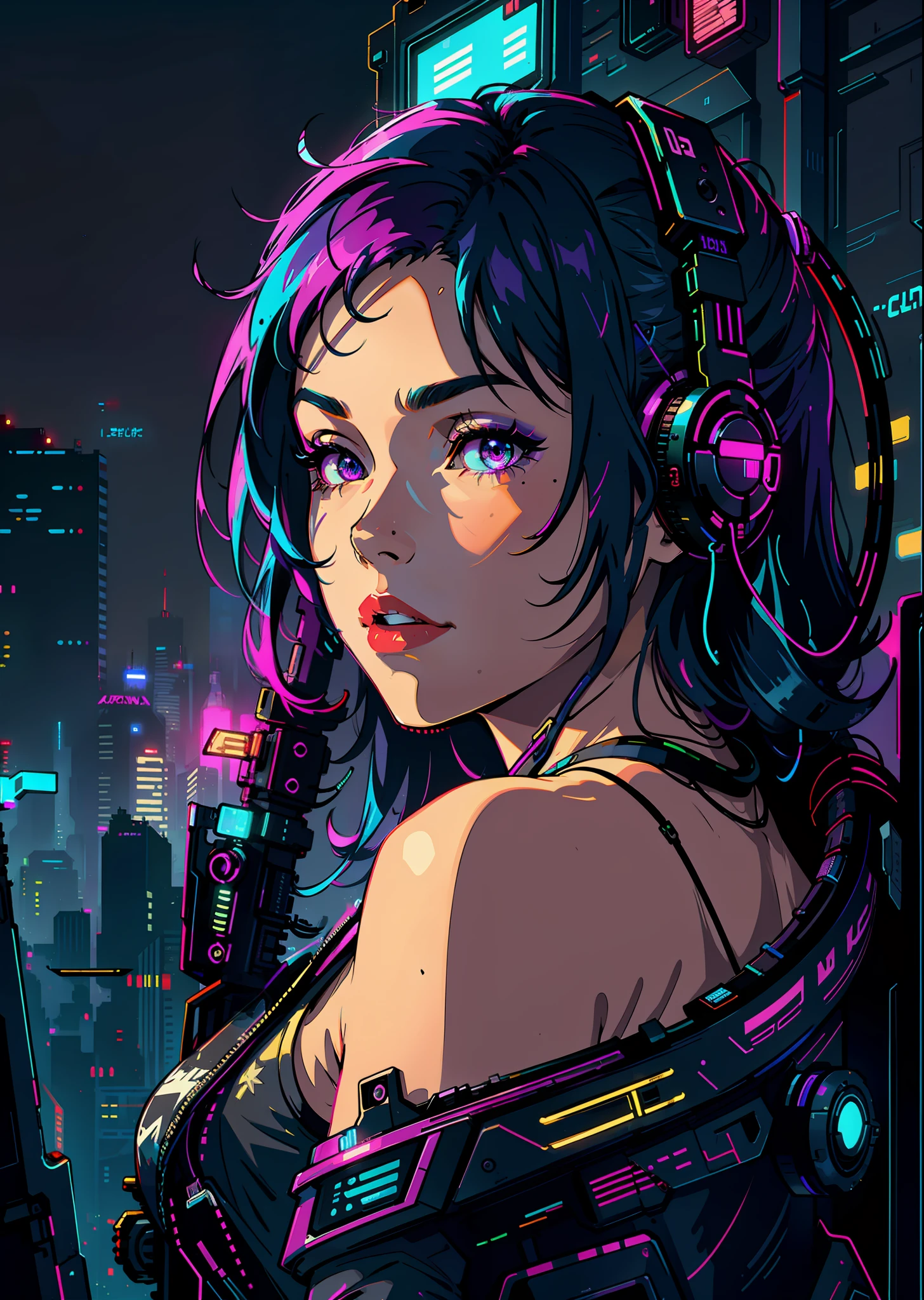 Solo, colorful, cyberpunk, neon, beautiful lights, purple reflection,