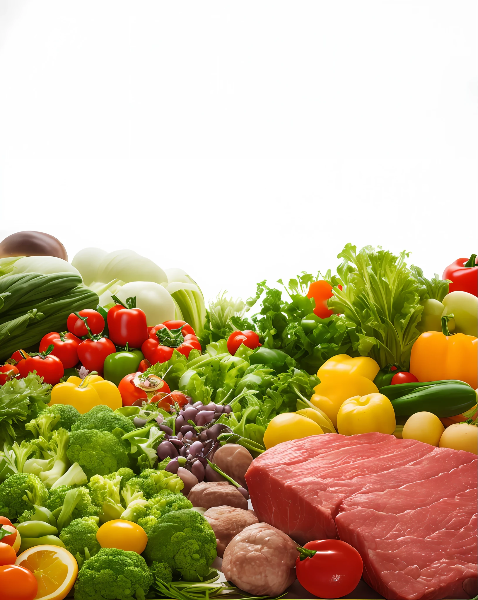 there is a picture of a variety of vegetables and meat, food particles, food and consumerism, an island made of food, food commercial 4 k, organic, on a dark background, yummy, advertising photo, healthy, super high resolution, award - winning, award-winning, by Juan O'Gorman, scenic full shot, local foods, organics