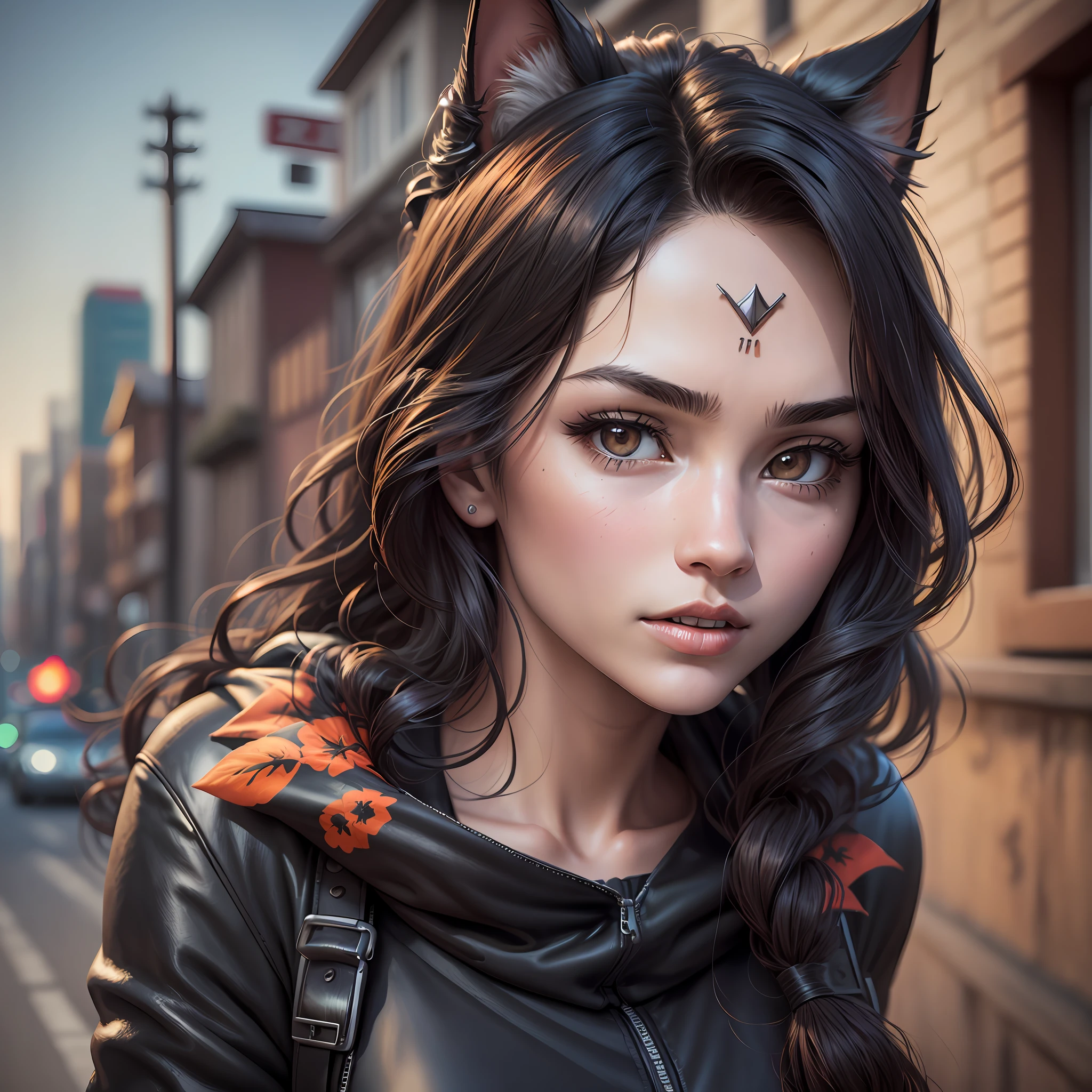 “Chipu”, 20 years old, Chipu face, concept art, Photo Realistic, Realistic. 1girl realistic, skin realistic, big boobs, wearing Catwoman 2022 clothes deep orange Pinafore, Black hair styled as long hair, big boobs, wonder woman, detailed eye makeup, puffy eyes, solo, sharp focus, volumetric fog, 8k uhd, dslr, high quality, film grain, photorealism, lomography