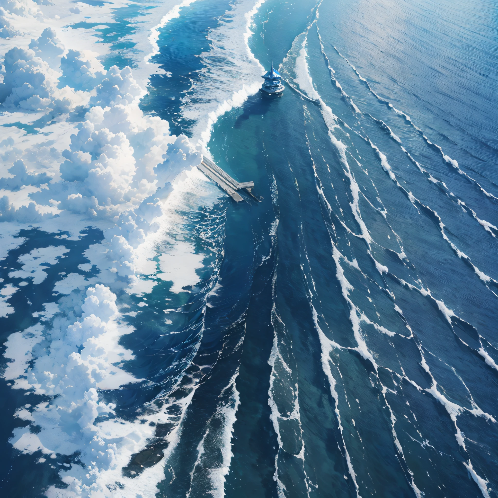Absurd resolution, high resolution, (masterpiece: 1.4), hyper-detail, shoreside, blue mechanical titan giant, tsunami, water column, shock