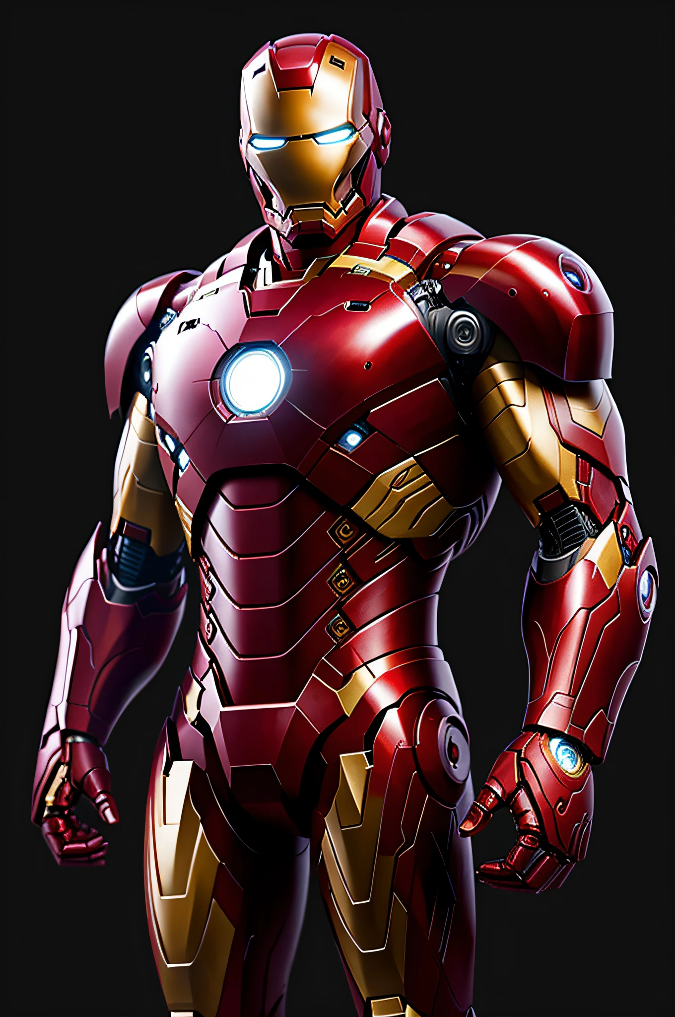 (8k, RAW Photo, Best Quality, Masterpiece: 1.2), Hyperdetail, Formal Art, Realism: 1.37, Upper Body Shot, Marvel Iron Man, Film Grain, Action Pose, 8K,