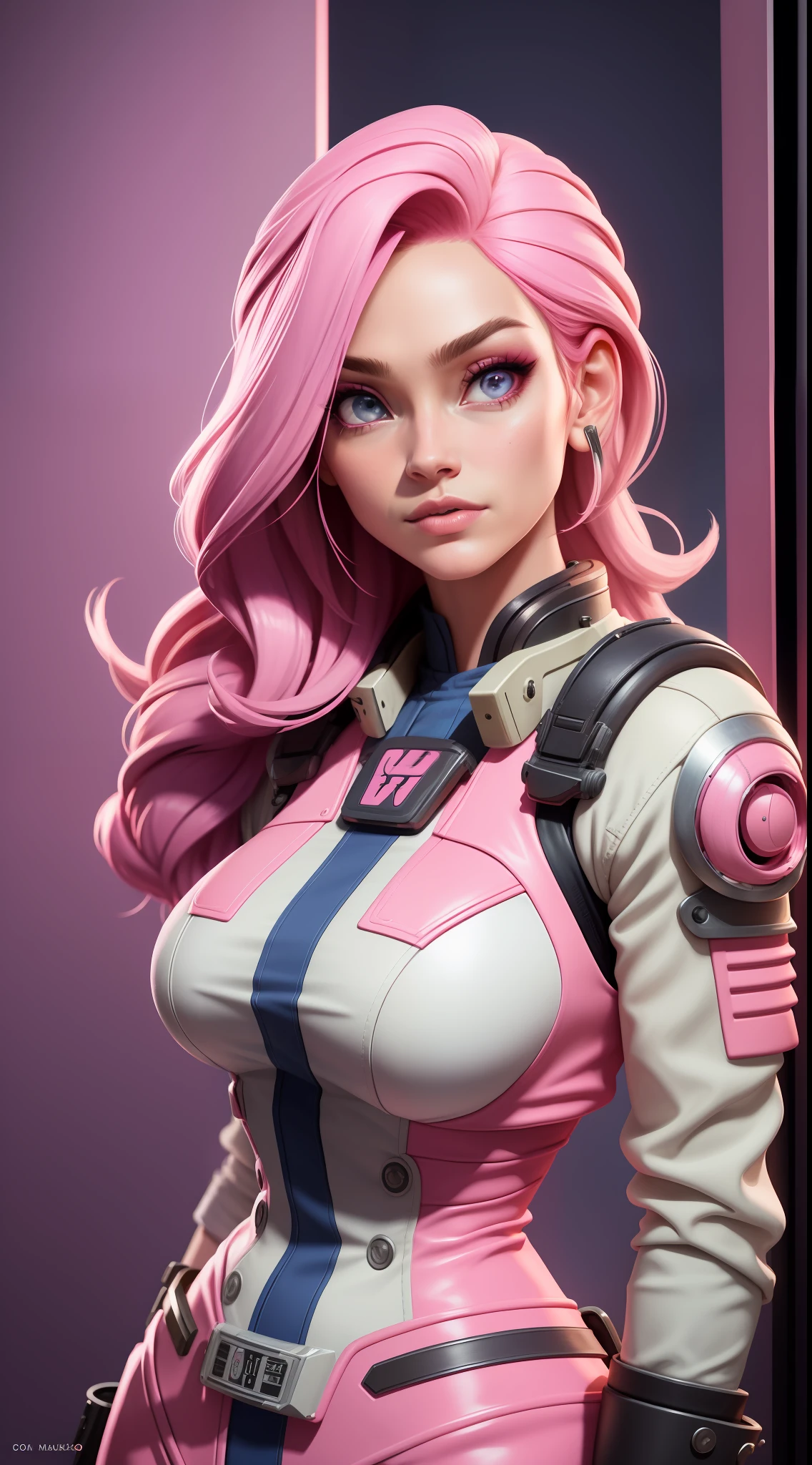 woman, solo, chef, pink hair, light pink eyes, detailed face, ([Elizabeth Banks|Adriana Lima|Salma Hayek]:0.85), (thepit style, uodenim style, stanleylau style, :0.9), masterpiece, professional, high quality, beautiful, amazing, sci-fi, ConceptArtWorld, chanchanko, Steve Dillon, Jean Giraud, photoshoot, 4k, realistic, detailed background, aspiring, real life,