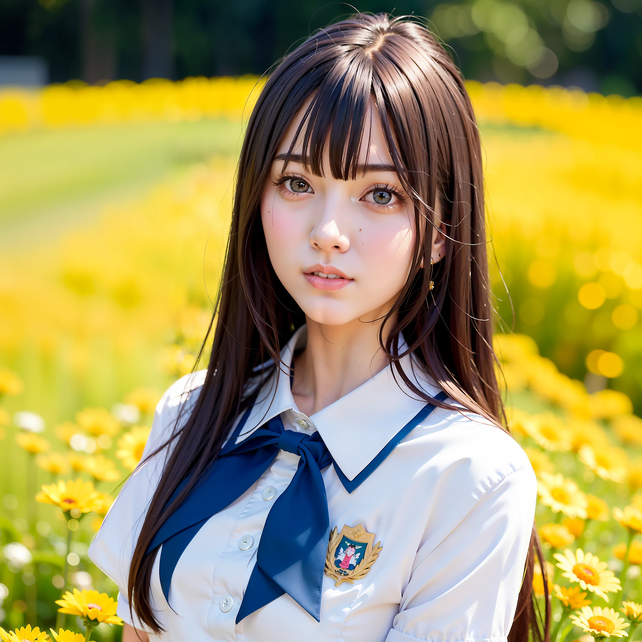 arafed asian woman in uniform posing in a field of flowers, seifuku, beautiful anime high school girl, close up iwakura lain, official artwork, japanese school uniform, anime girl in real life, japanese girl school uniform, young gravure idol, beautiful japanese girls face, realistic young gravure idol, wearing japanese school uniform