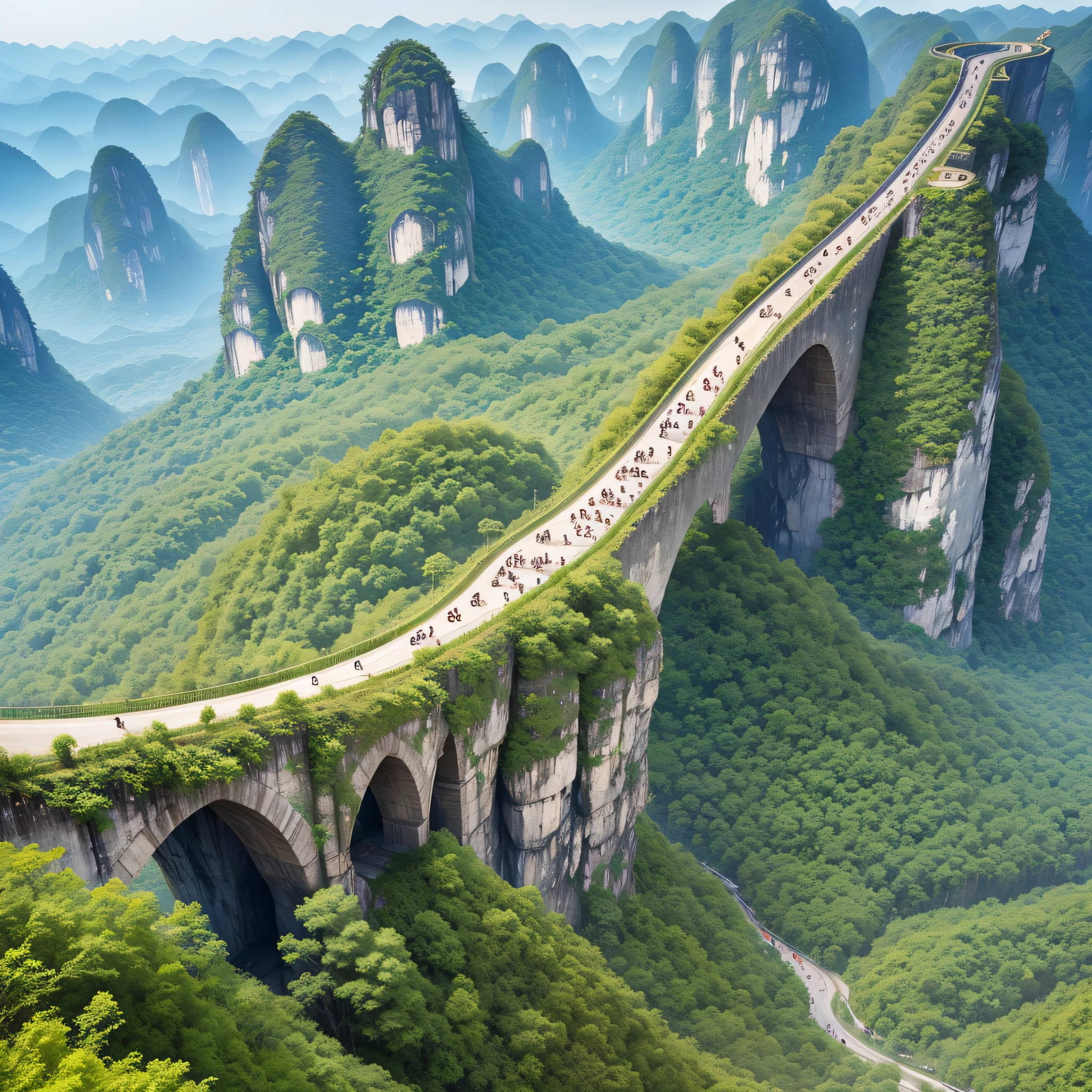Guangxi karst peculiar landscape, winding mountain road, dragon bridge --auto --s2