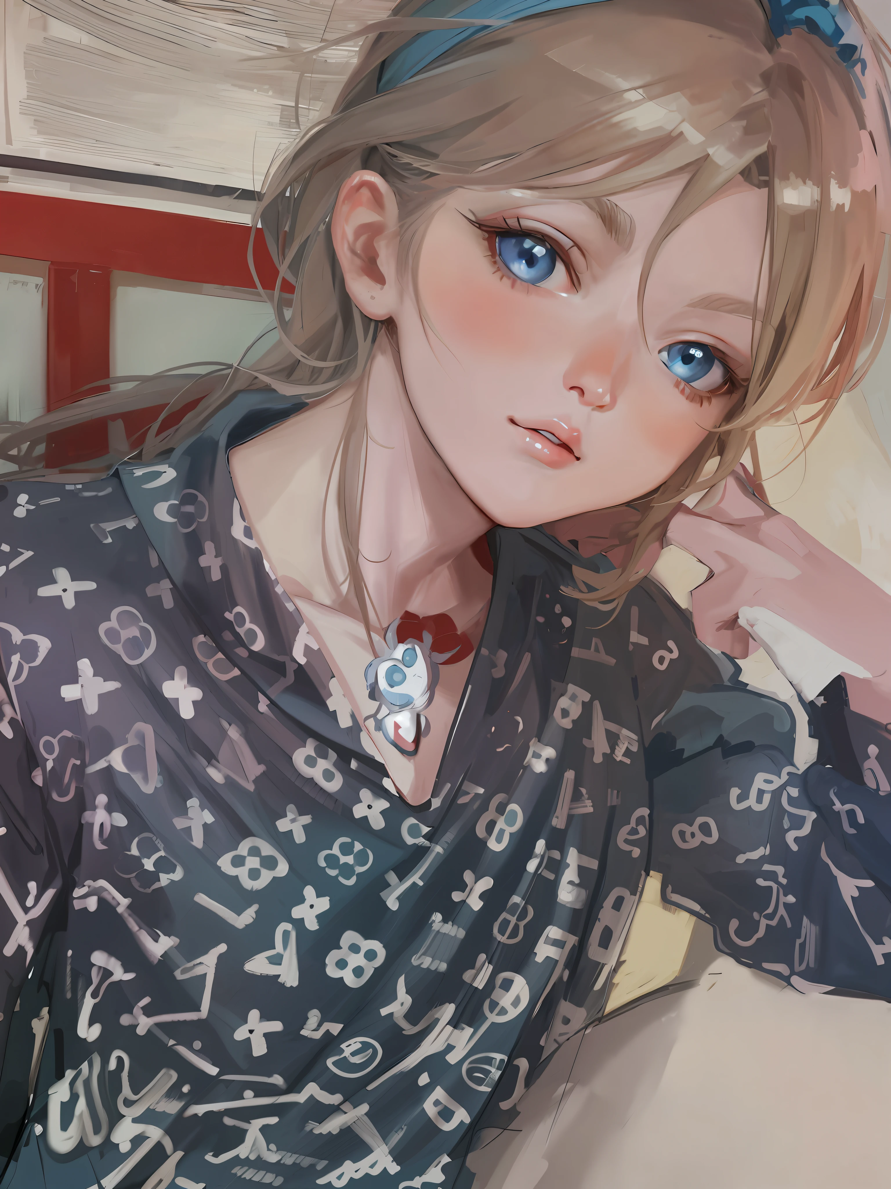 anime girl with blue eyes and a blue headband sitting on a couch, kawaii realistic portrait, made with anime painter studio, portrait anime girl, anime style portrait, digital art on pixiv, beautiful anime portrait, painted in anime painter studio, cute anime girl portraits, detailed portrait of anime girl, at pixiv, cute anime girl portrait