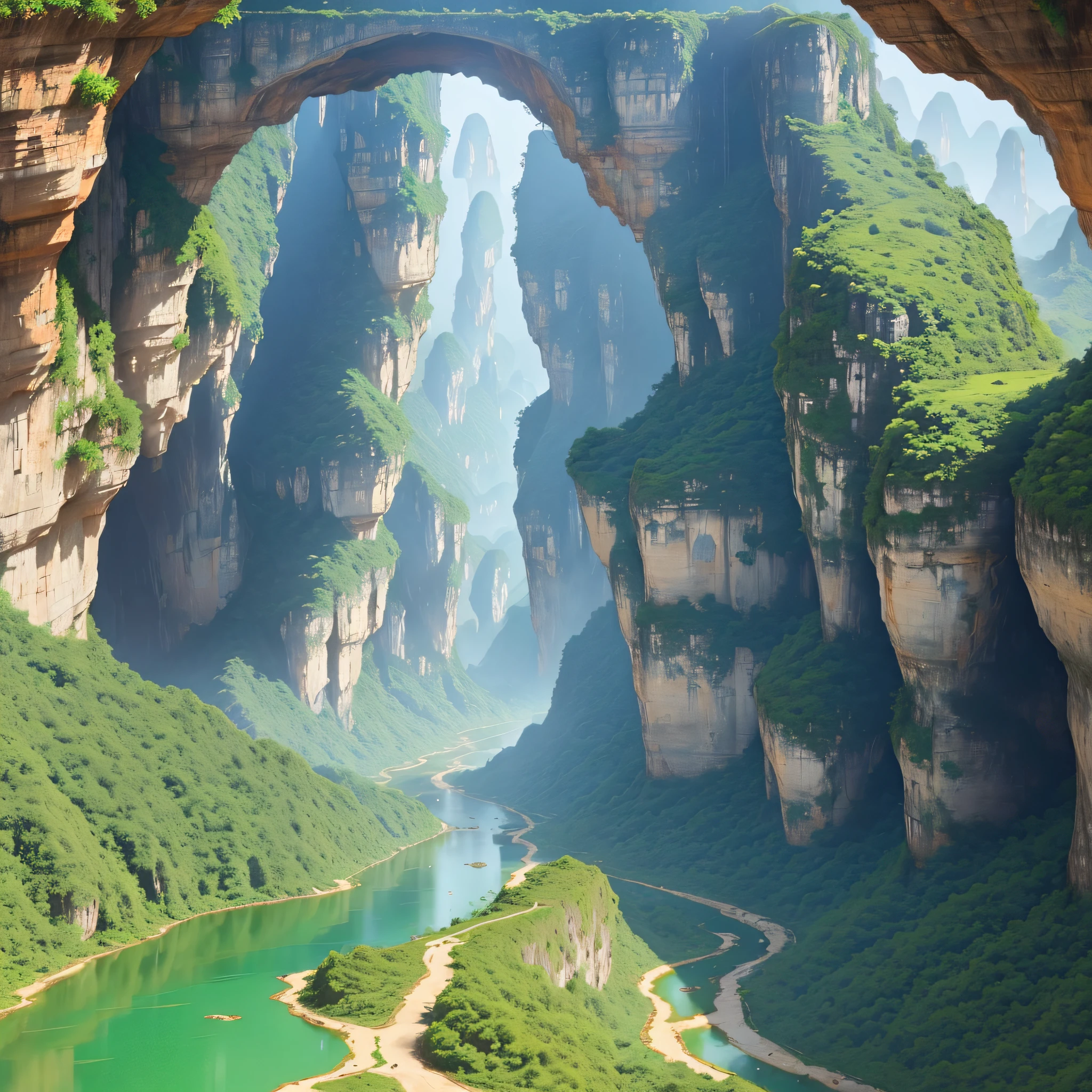 Guangxi peculiar karst landforms, caves, underground dark rivers, dragon bridges, winding mountain roads --auto --s2