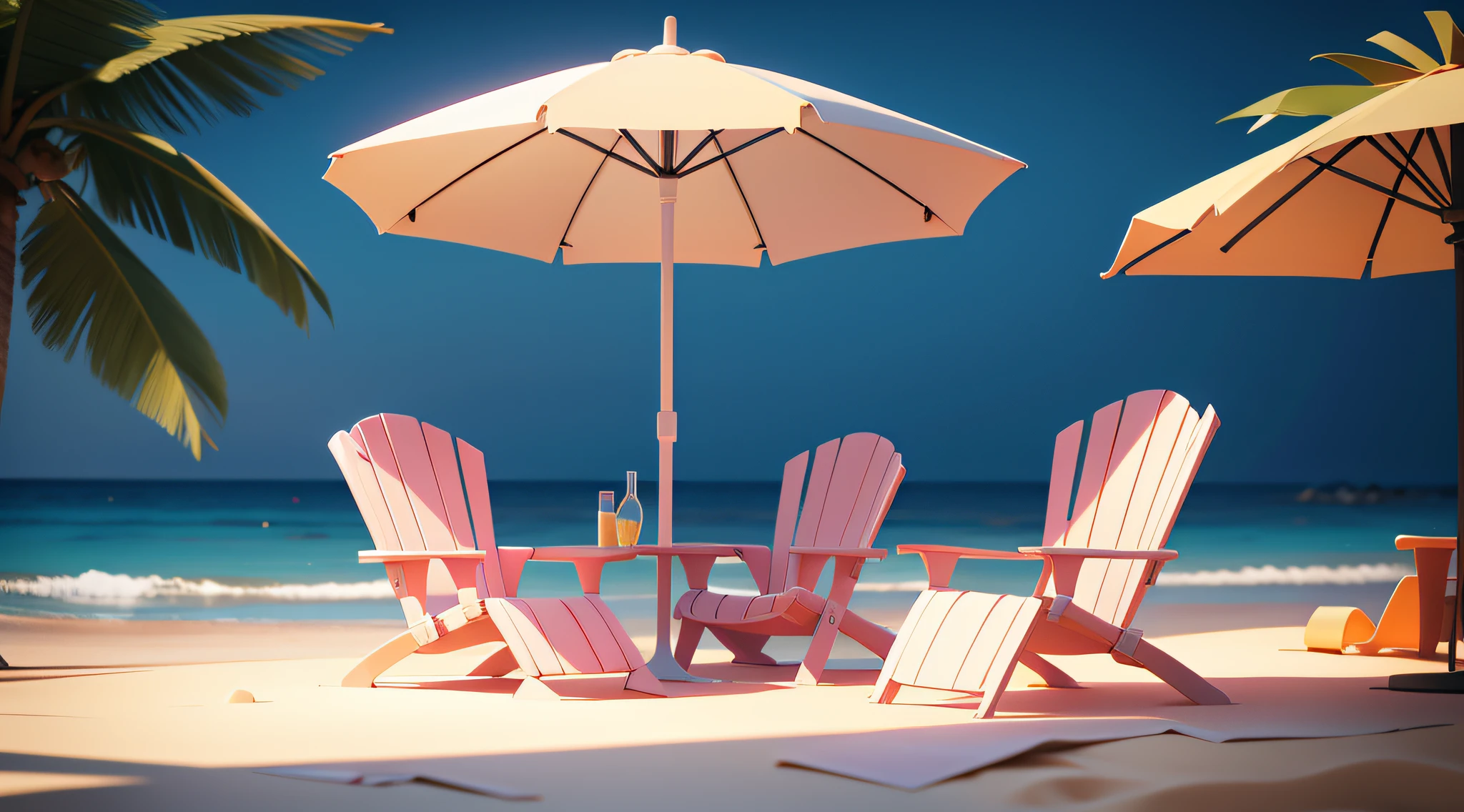 beach chair, umbrella, sand, pool, summer, a low poly render, trending, digital art, 3 d render stylized, 3 d illustration, 3d illustration, 3 d stylize scene, beach setting medium shot, beach setting, stylized 3d render, relaxing concept art, 3 d scene, 3d scene