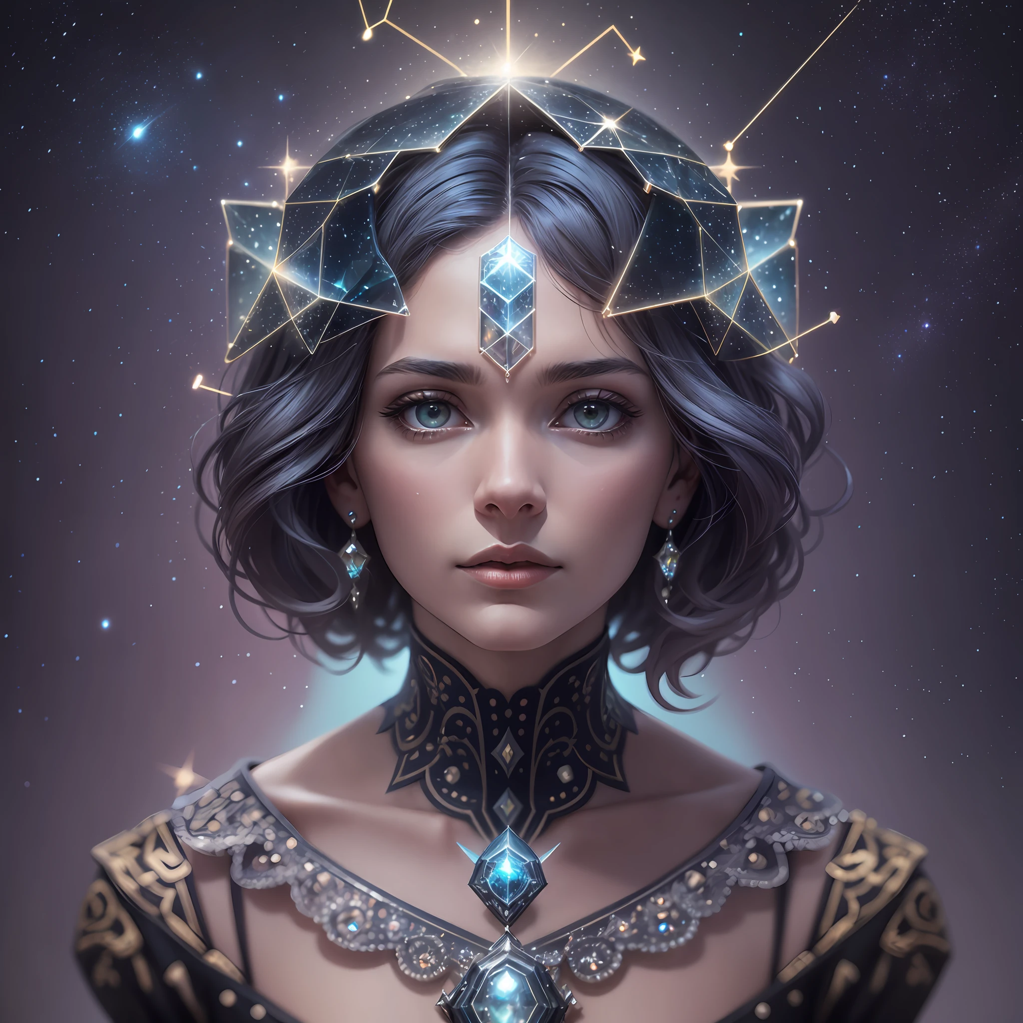 surreal woman looking to sky, watching constellations, in style of rex ray + james christensen, 8k, best quality, 3d - --auto --s2
