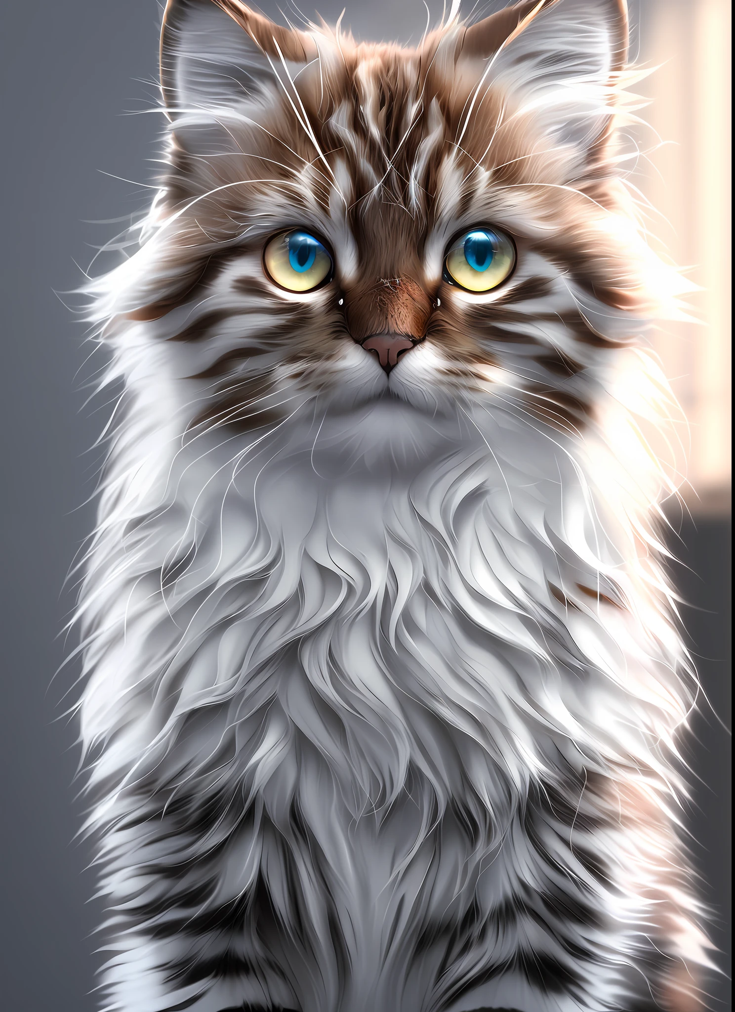 (extremely detailed CG unity 8k wallpaper),(masterpiece), (best quality), (realistic), soft lighting, white Siberian cat