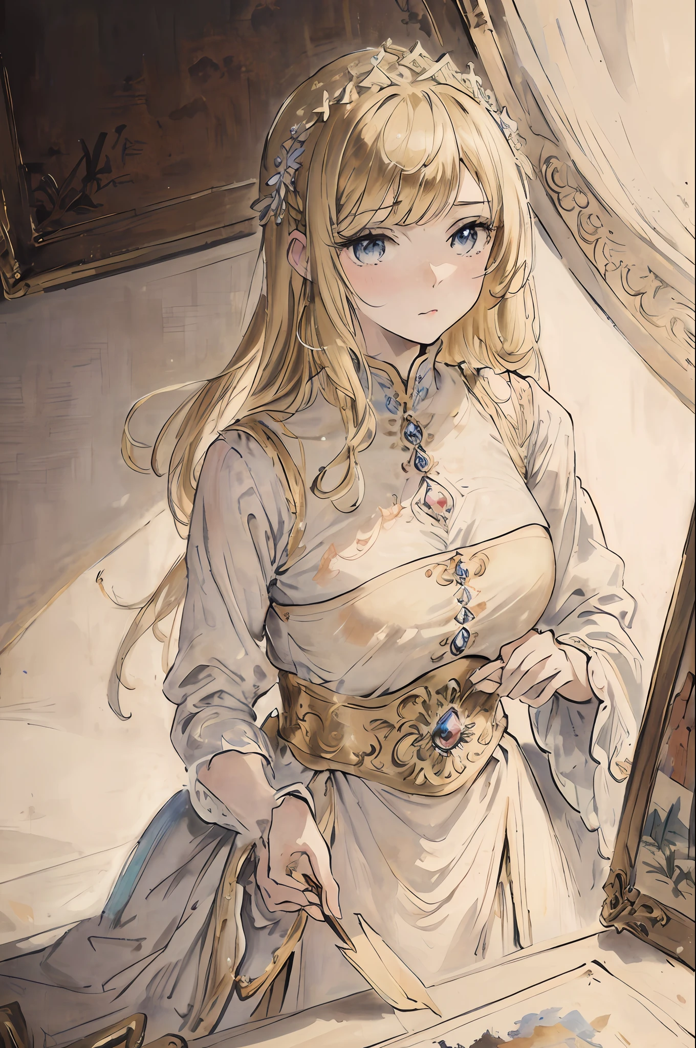 Masterpiece, top quality, very delicate and beautiful girl, very delicate and beautiful, world masterpiece theater, super definition, top quality, blonde, high res, very elaborate, girl, top quality, illustration, look at the viewer people, impasto, canvas, oil painting, realism, realistic