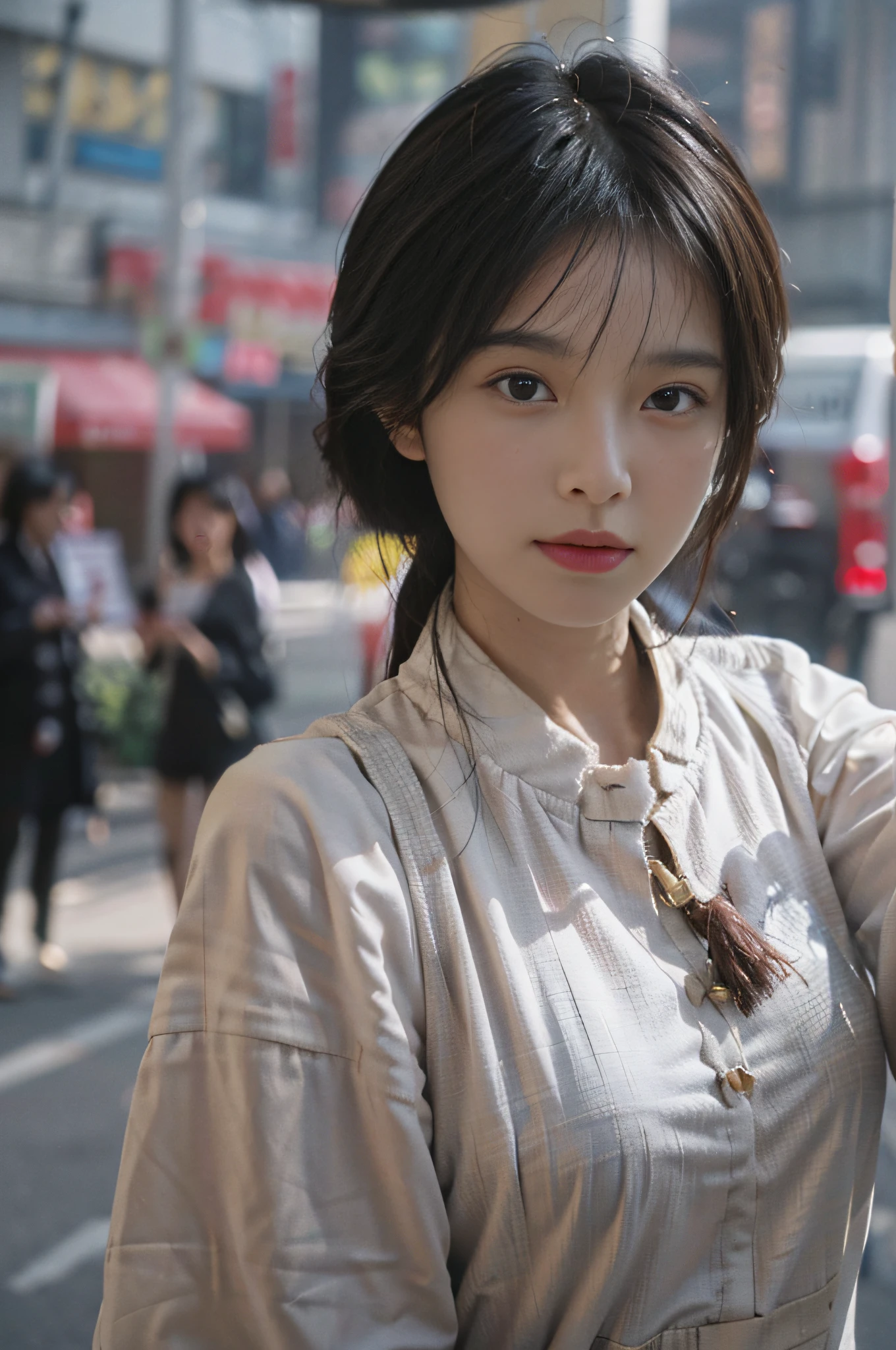 Actress Tian Xiwei 8K, Best Quality, Masterpiece, Super High Resolution, (Realism: 1.4), Original Photo, (Real Skin Texture: 1.3), (Film Grain: 1.3), (Selfie Angle), 1 Girl, Beautiful Eyes and Face Details, Masterpiece, Best Quality, Close-up, Upper Body Highest Quality Picture Quality Full