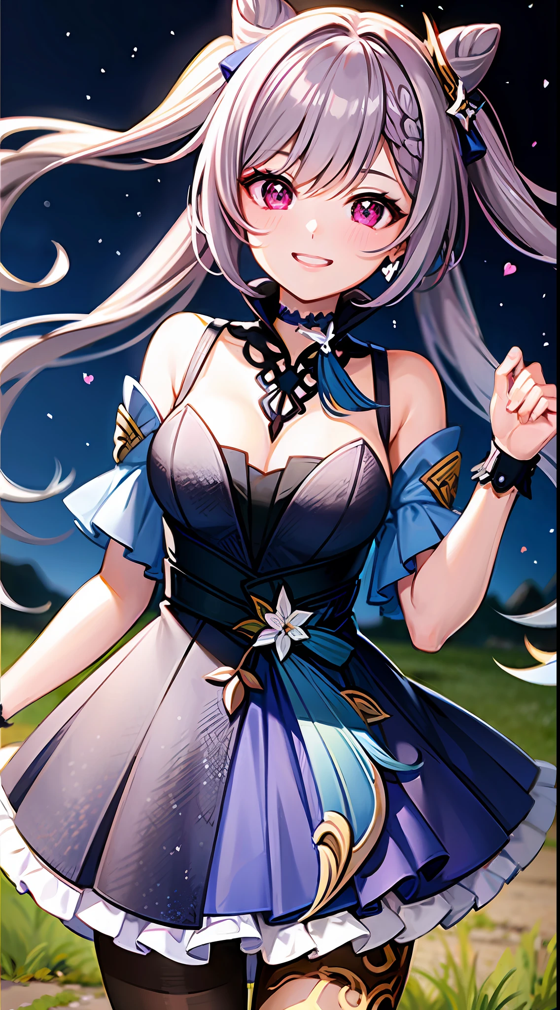 ((Heart-shaped pupil)), smiling, park background, night sky, medium closeup