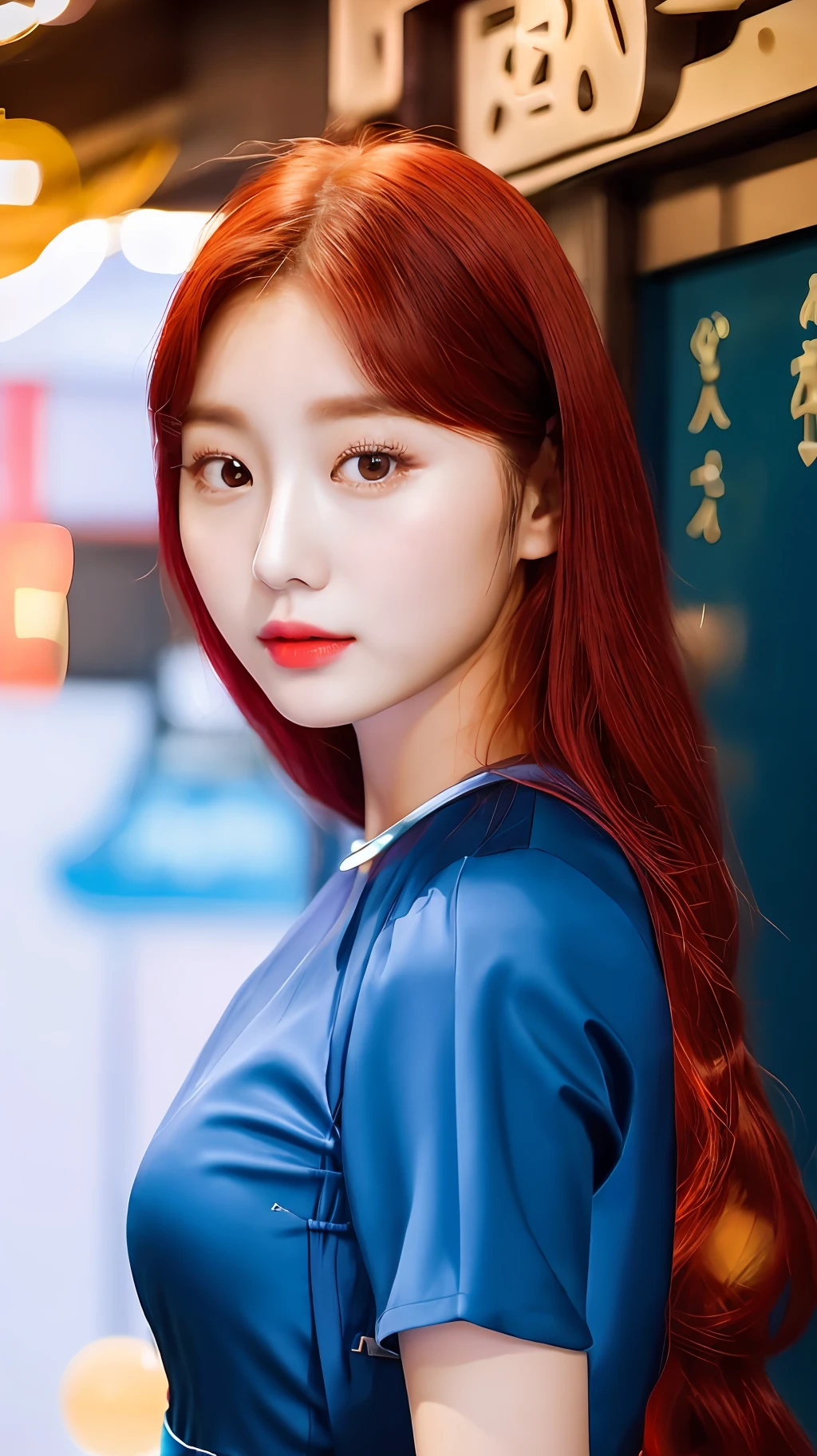 arafed asian woman with long red hair and blue dress, beautiful young korean woman, beautiful south korean woman, gorgeous young korean woman, korean woman, young adorable korean face, korean girl, asian girl with long hair, a young asian woman, young asian woman, young cute wan asian face, young asian girl, chinese girl, south east asian with round face