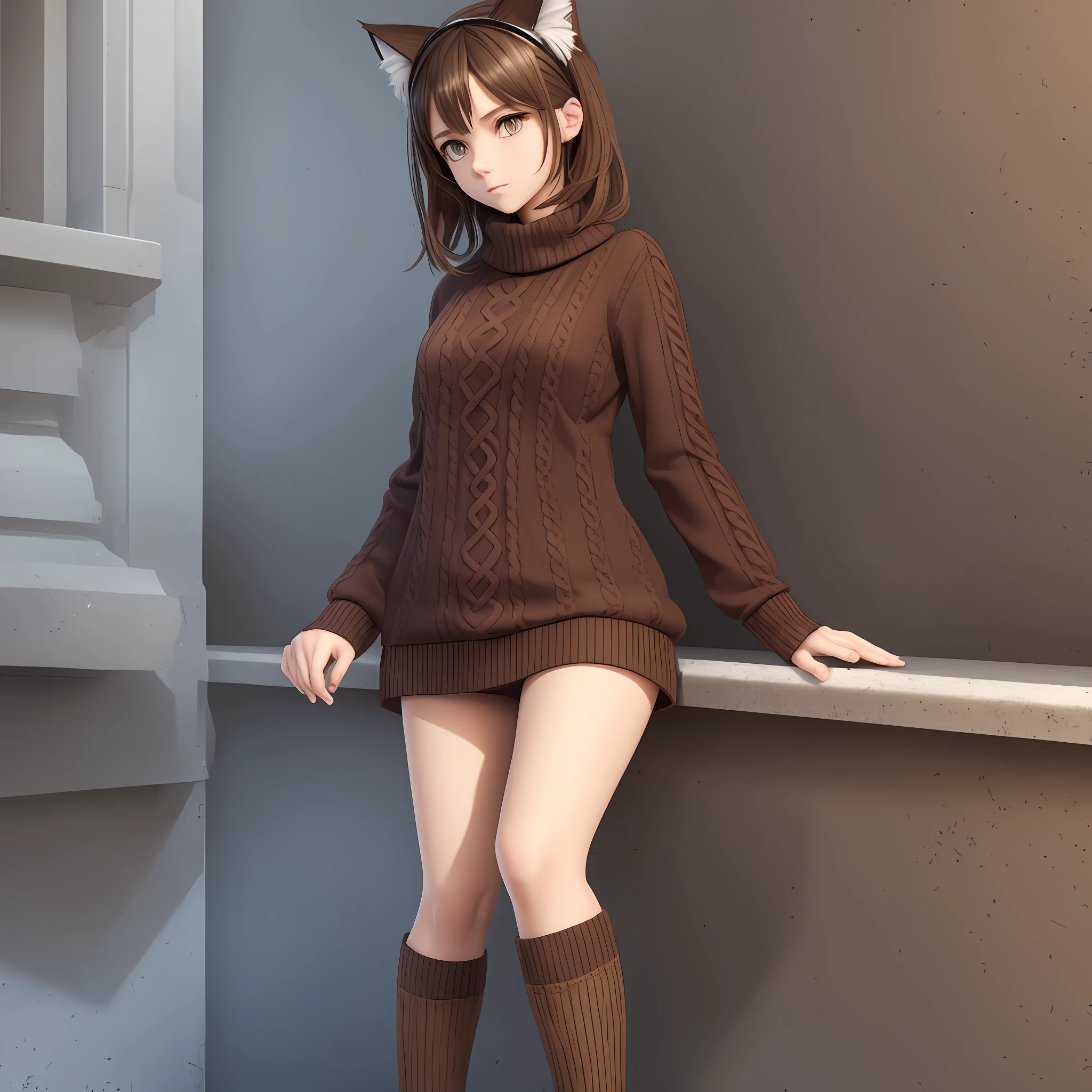 Girl of Slavic type, pretty, 168cm. Perfect figure, read a book, short brown hair, wear cat ear hair accessories, deep V-color sweater, full body, 3D art, oc renderer, C4D rendering --niji 5 --s 180 -- expressive style --auto --s2