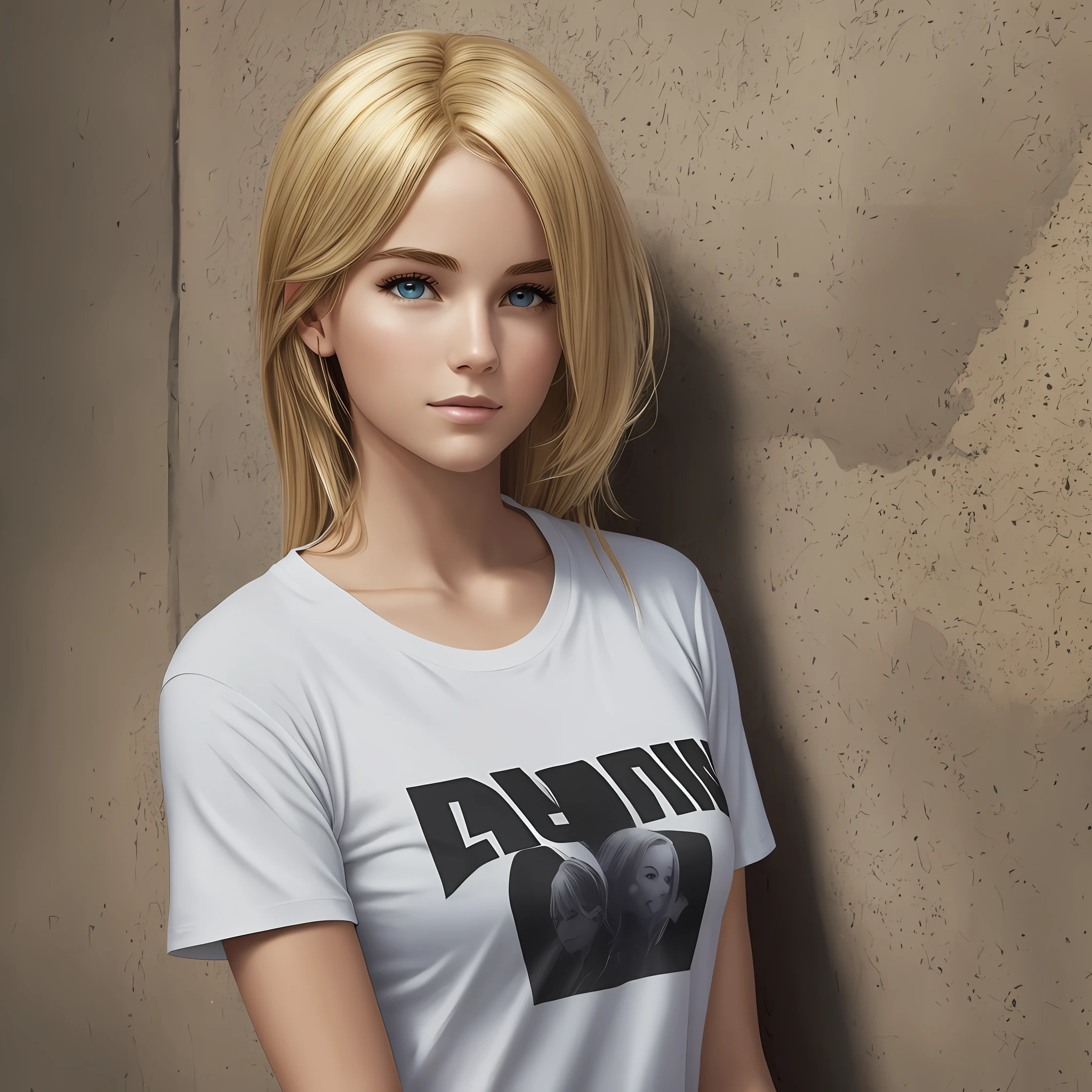 young American lady, photo realistic, blond hair, front, black t-shirt --auto --s2