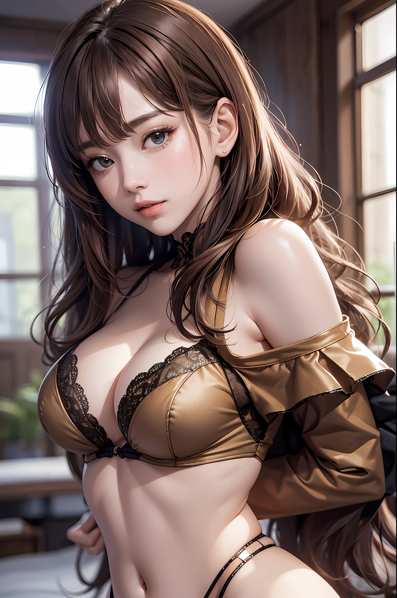 (Best Quality, 8k, 32k, Masterpiece, UHD: 1.3), Attractive Japan Female Pictures, One Girl, (Big: 1.2), Erotic Underwear Style, Lace, Lace Cardigan, Red, Undressed, Shoulder Out, Super Cute, Pastel Colors, Upper Body to Thighs, Nice Perfect Face with Soft Skin, Gorgeous Wavy Long Brown Hair, 8
K resolution, ultra-realistic, ultra-detailed, high quality, living, large
Bile Pose Cute Pose --auto --s2