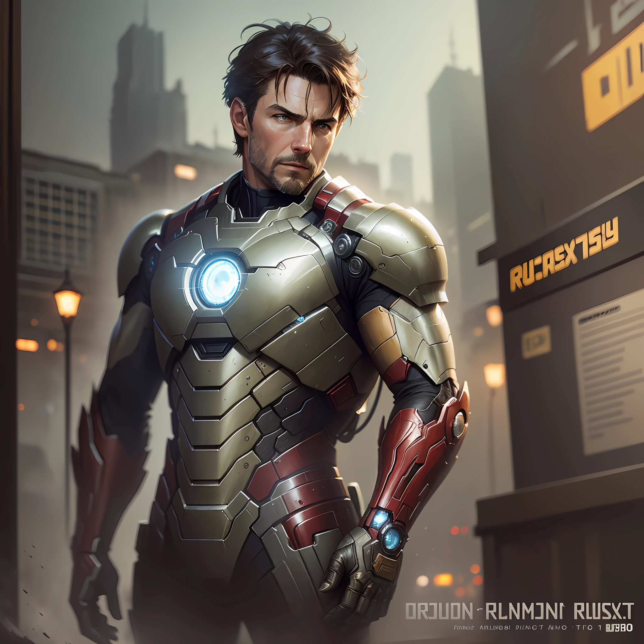 Tom Cruise as Iron Man, vhs effect, (poster: 1.2), poster on the wall, nostalgia, movie poster, (skin texture), intricately detailed, fine detail, hyperdetailed, ray tracing, subsurface scattering, diffuse soft lighting, shallow depth of field, by (Oliver Wetter) majestic professional oil painting by Ed Blinkey, Atey Ghailan, Studio Ghibli, by Jeremy Mann,  Greg Manchess, Antonio Moro, trend at ArtStation, trend at CGSociety, Intricate, High Detail, Sharp Focus, Dramatic and Photorealistic Painting Art of (Greg Rutkowski:1.4), Bokeh