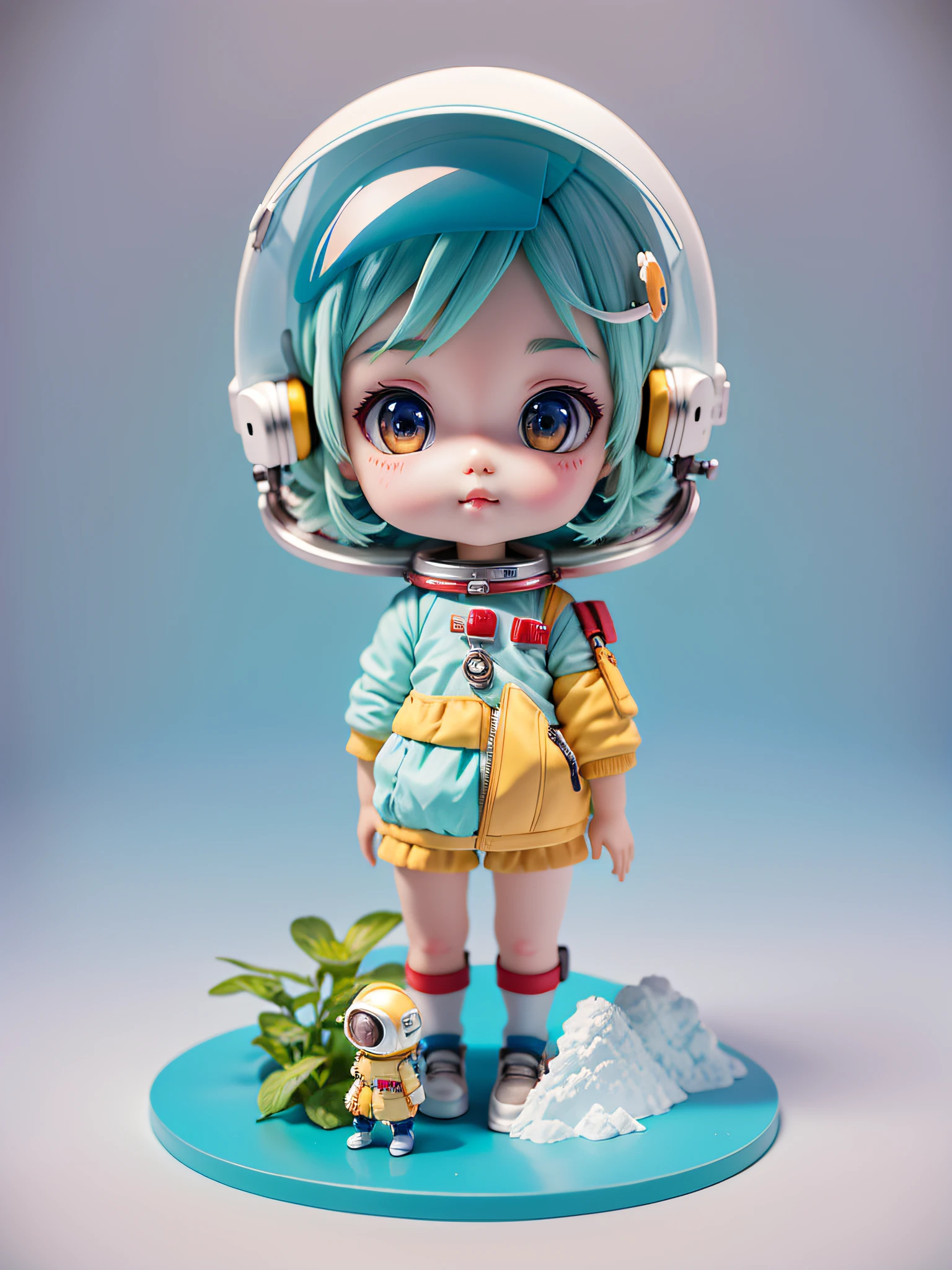 There is a little doll with helmet and helmet, cute 3d rendering, little astronaut looking up, portrait anime space cadet boy, cute 3d anime boy rendering, cute detailed digital art, male explorer mini cute boy, 3d rendering stylized, 3d rendered character art 8k, cute digital painting, anime style 3d, super detailed rendering, blind box, bubble mart