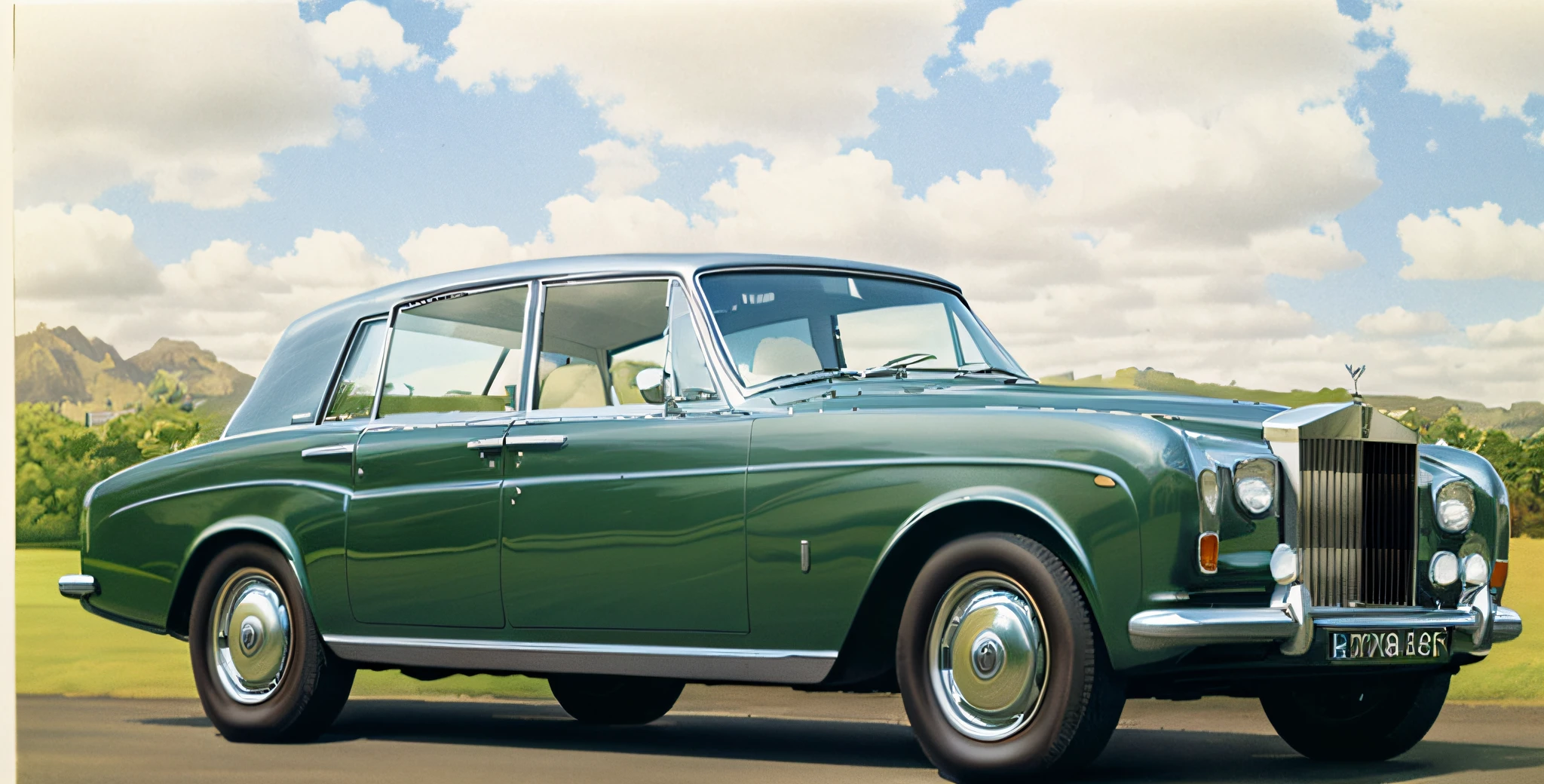 outdoors, sky1967 rolls-royce silver shadow – a classic jacquard illustration for a new book, vehicle focus, ground vehicle, motor vehicle, car, no humans,