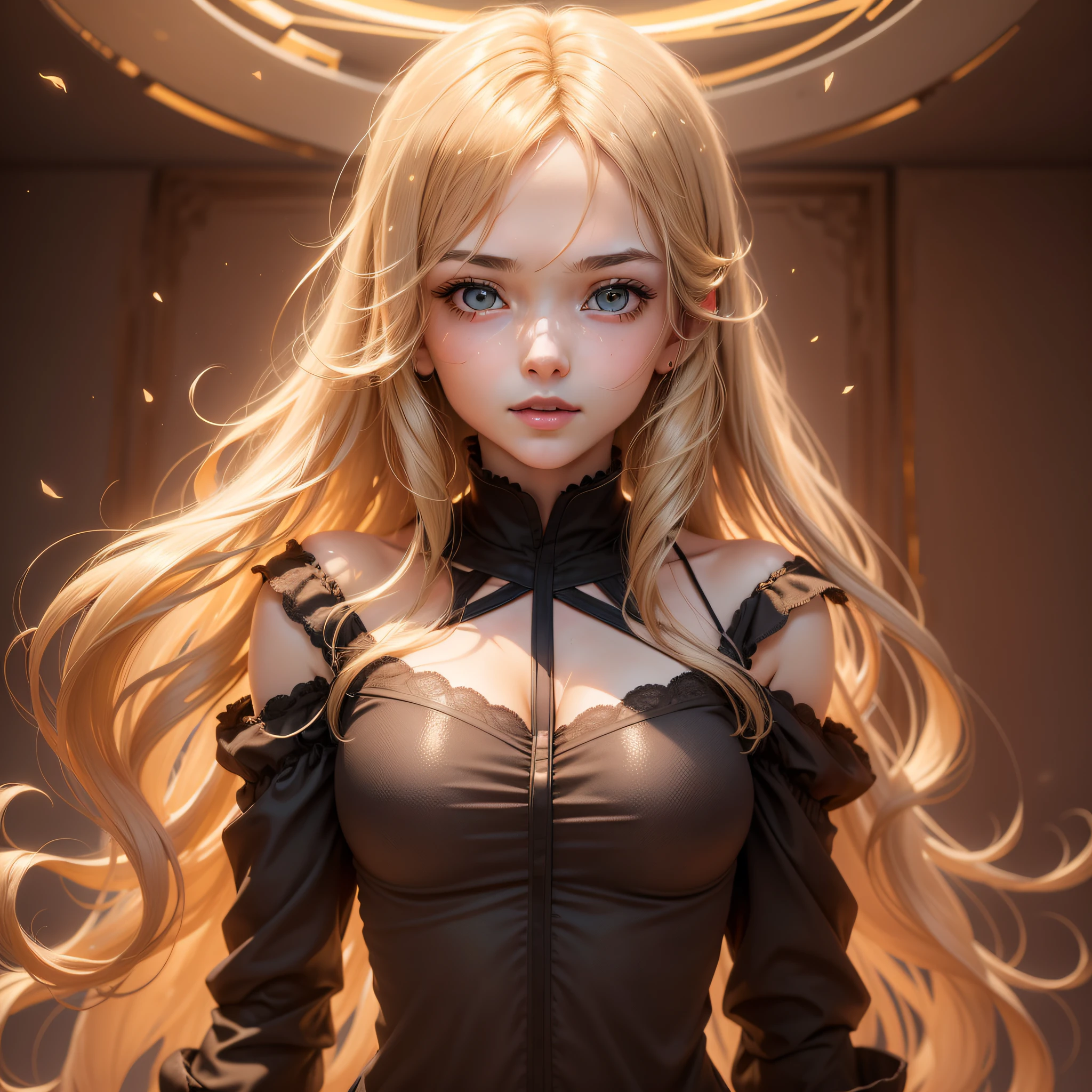 (Best quality, the finest CG unity 8K wallpaper), (Best Light, Best Shadow, an extremely beautiful and delicate) girl, floated in a bright room. Her hair was disheveled, her hair was slender and soft, and it seemed that a force of nature was dominating them. Her dignified and elegant face is full of enthusiasm, which makes people want to find out. The background of the picture is a warm yellow light and a crimson wall, highlighting the details and temperament of the girl.