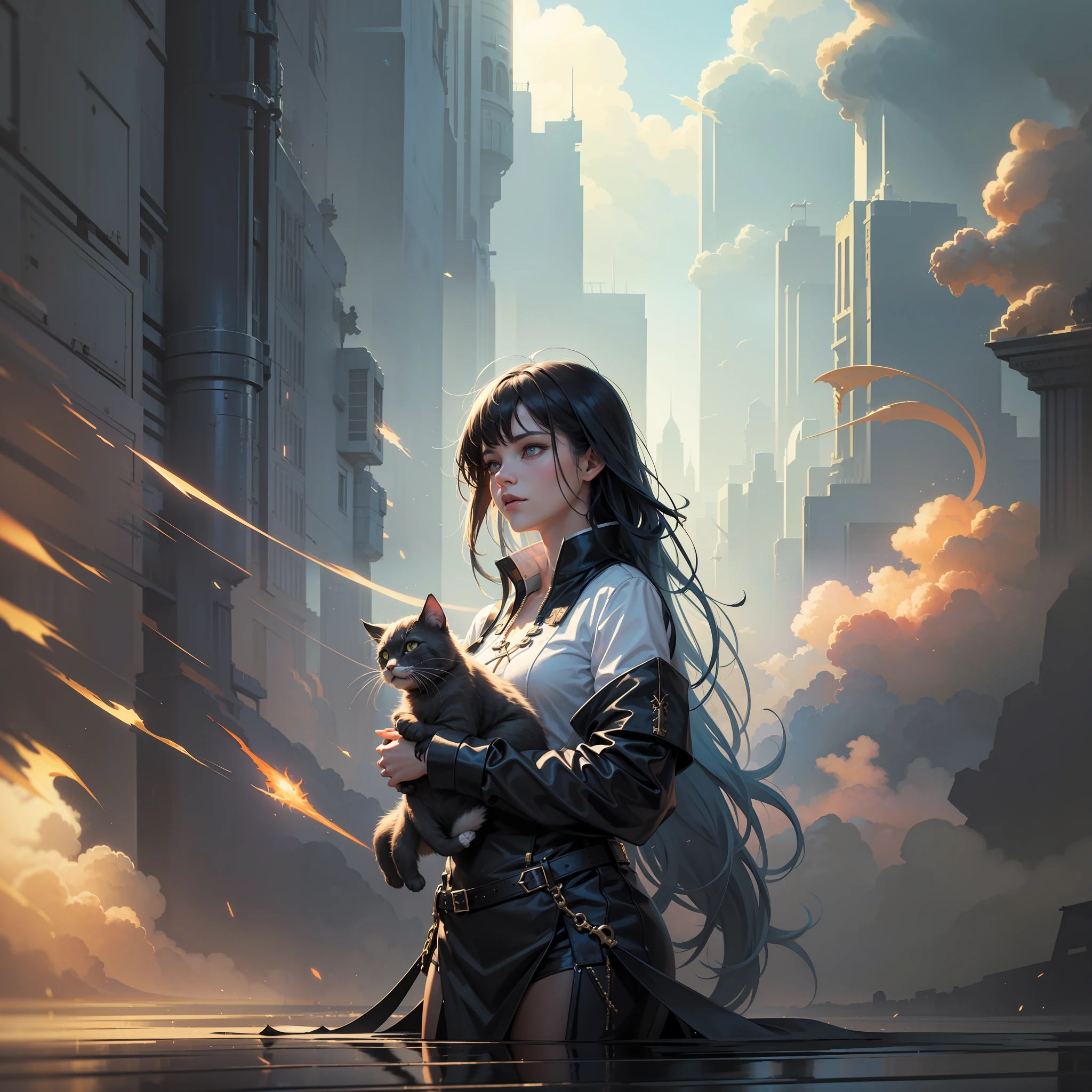 A girl holding a cat, in the style of volumetric fog, God ray, high contrast, bright colors, bright colors, high saturation, by Greg Rutkowski and Jesper Ejsing and Raymond Swanland and Alena aenami, exhibited at artstation, wide angle, longitudinal orientation
Gothic style --auto --s2