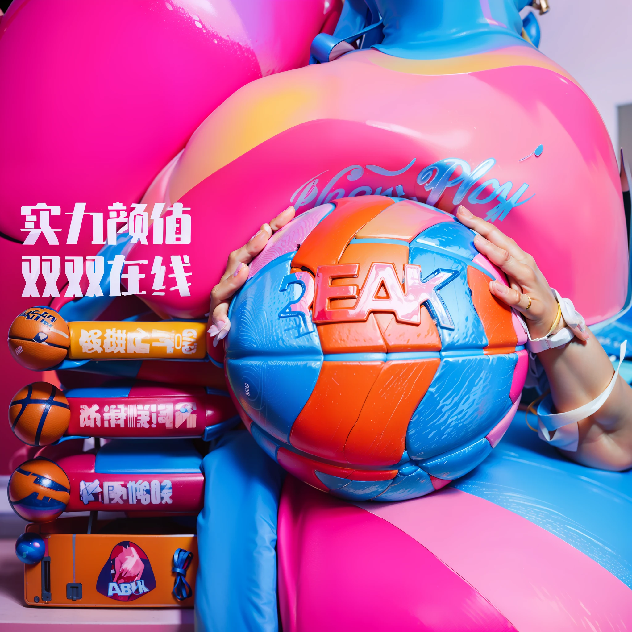 a close up of a person holding a ball in front of a building, basketball ball, product - view, (pink colors), detailed picture, ( colorful ), basketball, 2 0 2 0 fashion, sports clothing, high quality], 2023 4k, ( ( ( colorful ) ) ), high quality material bssrdf, sweat, official product image, ball --auto --s2
