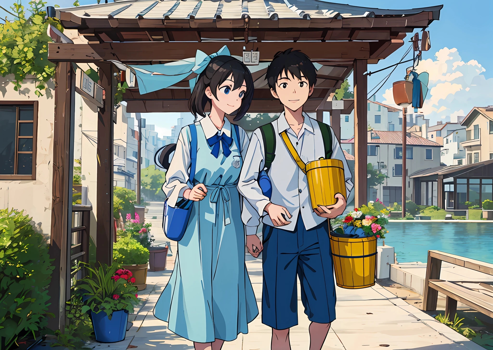 (masterpiece, best quality), Haiyi - robot
Several people carrying two buckets of water home on the way, couples, dates