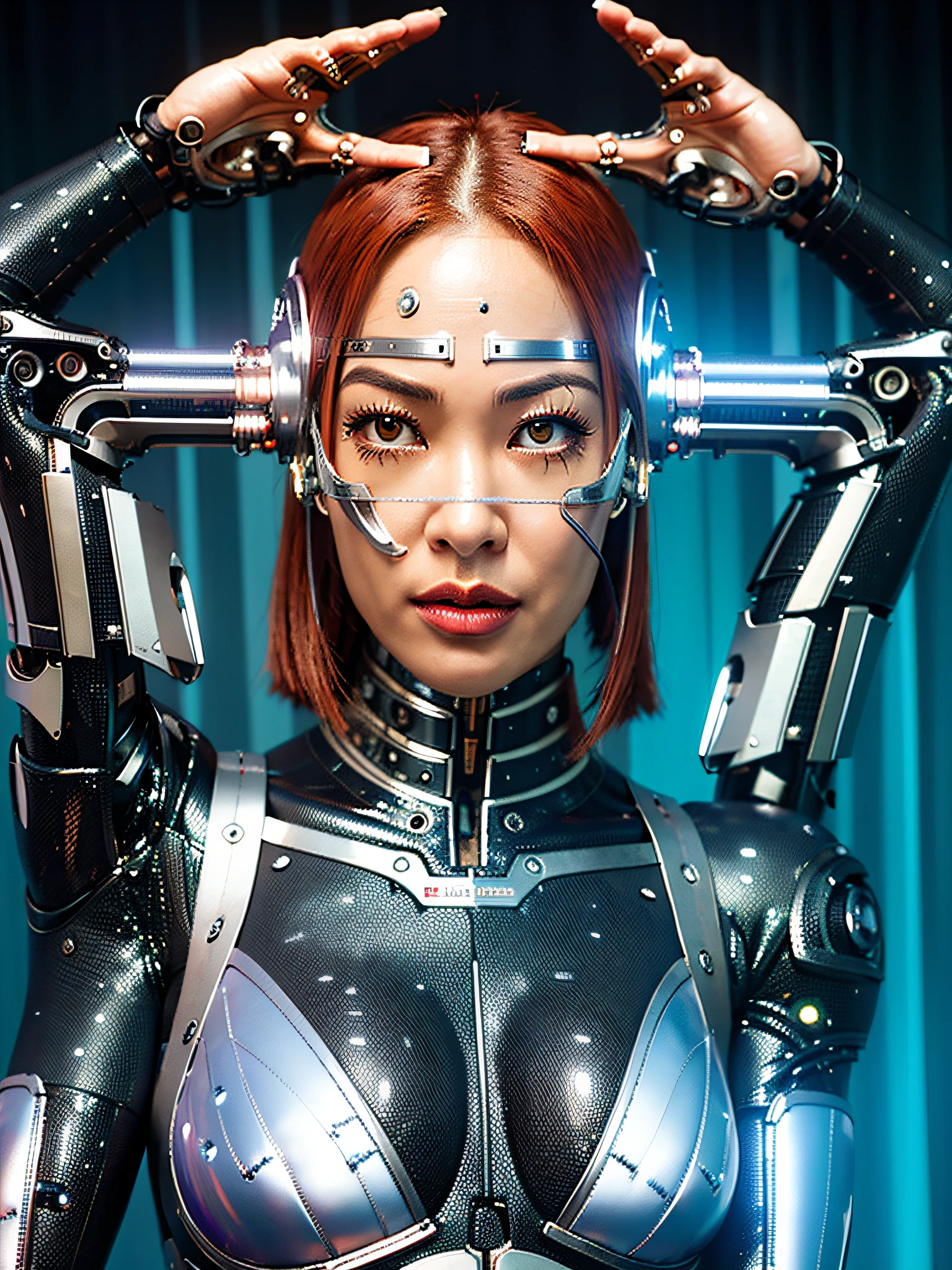 (Cyborg:1.5),, Android, (Cyberpunk:1.4), (Realism: 1.4), (Best Quality: 1.0), (Super Resolution: 1.0), 8K, RAW Photography, (Masterpiece:0.2), Ultra Detail, Alone, One, Girl, Beautiful, Cute, Cool, Helmet, Headgear, Japan Person, Pale Skin, Detail Skin, Look at the Beholder, Colossal, Protruding, Fleshy Sensation, Camel Toe, Silicone, Enamel, Terminals, Contacts, Micro Bikini, Matrix, Sheer Material, Transparent Material