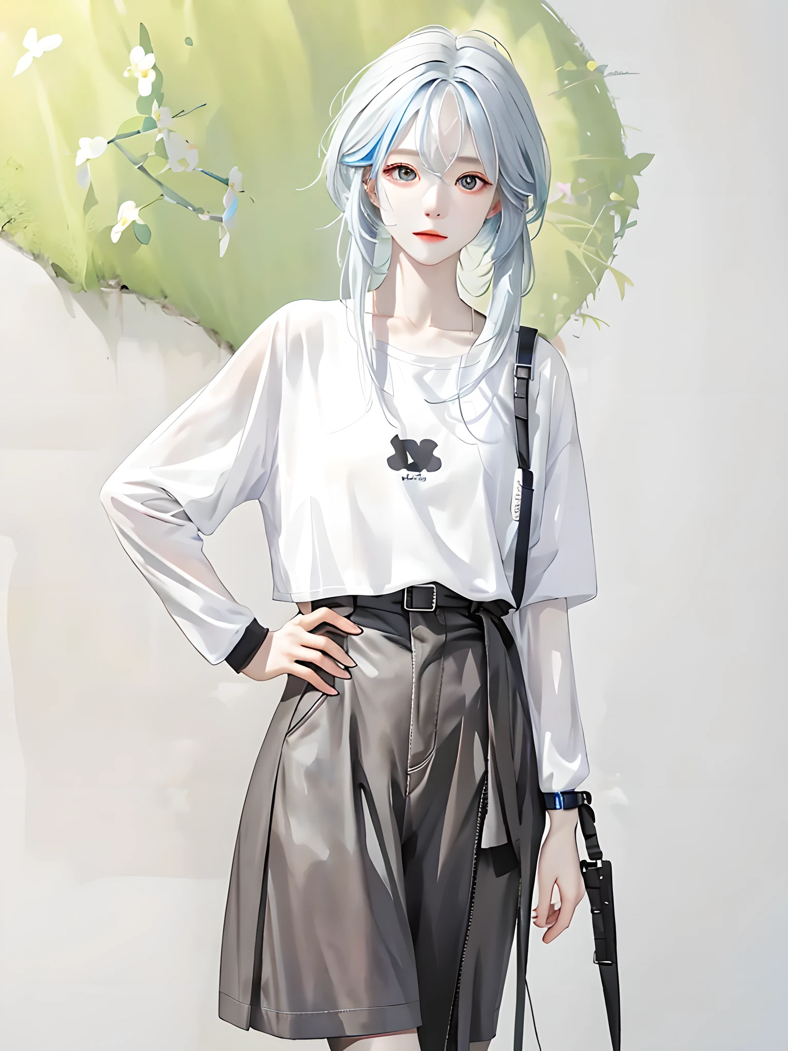 1 girl, (white skin: 1.4), Gray-blue hair, colored inner hair